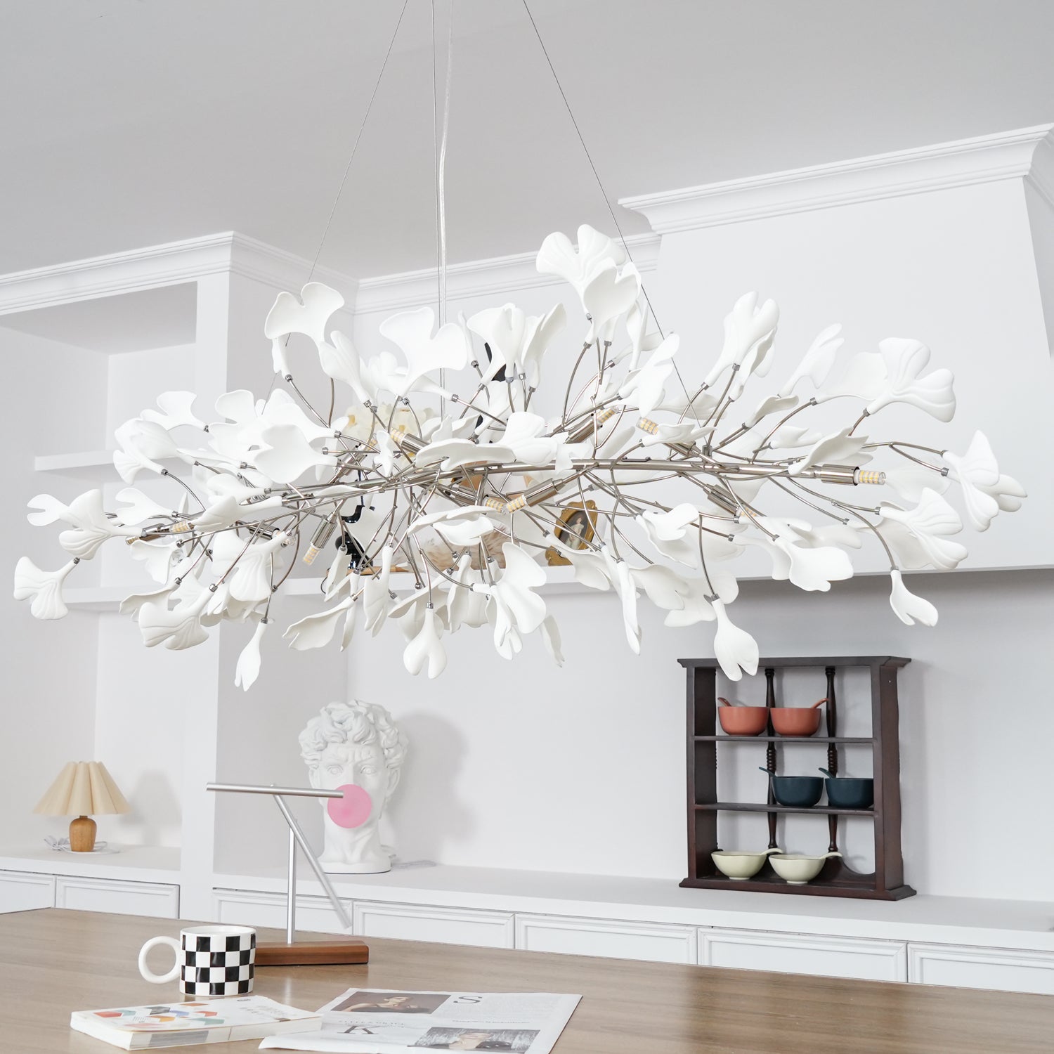 Olivia Ceramic Gingko Leaf Chandelier Art Deco Bent Downwards - Letslighting