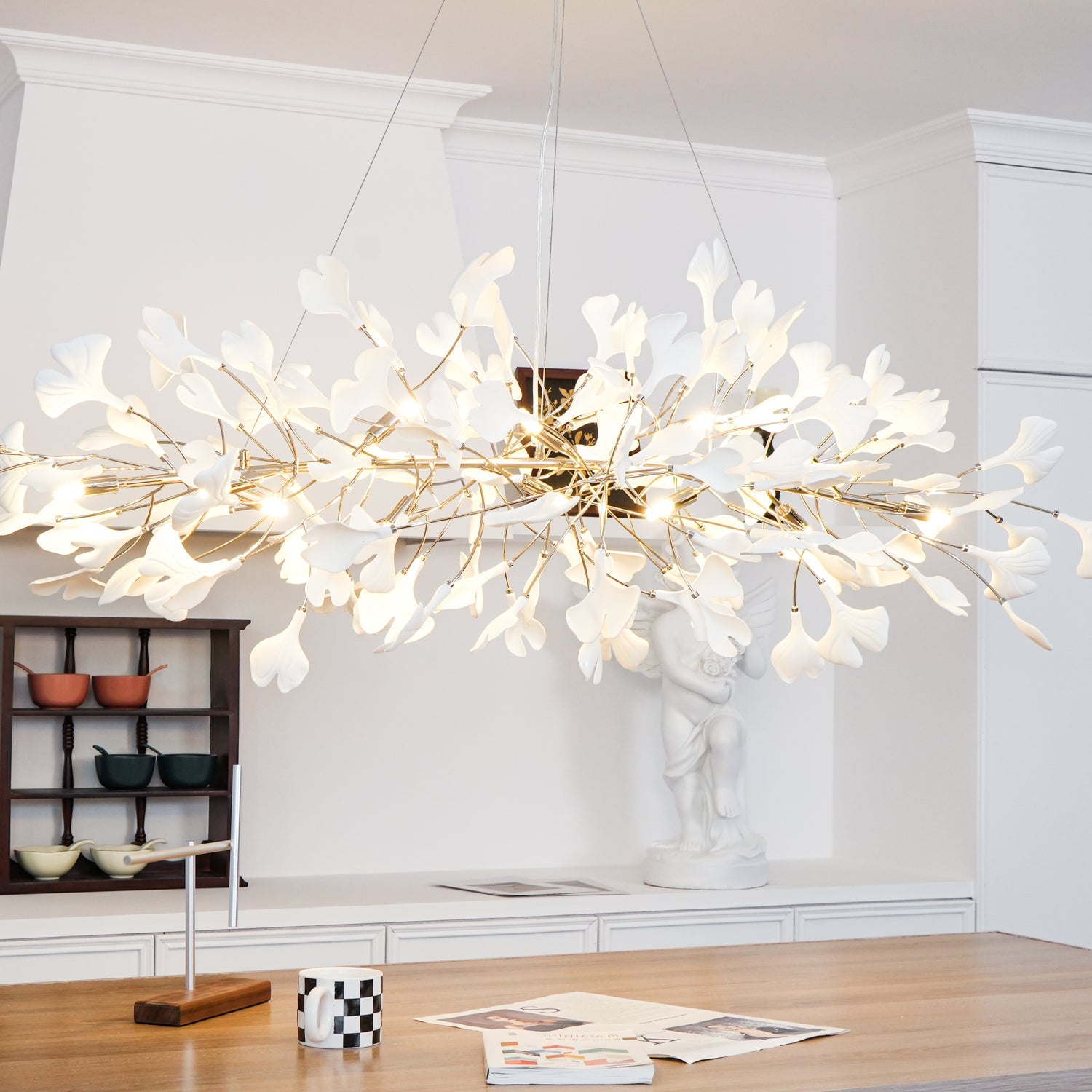 Olivia Ceramic Gingko Leaf Chandelier Art Deco Bent Downwards - Letslighting