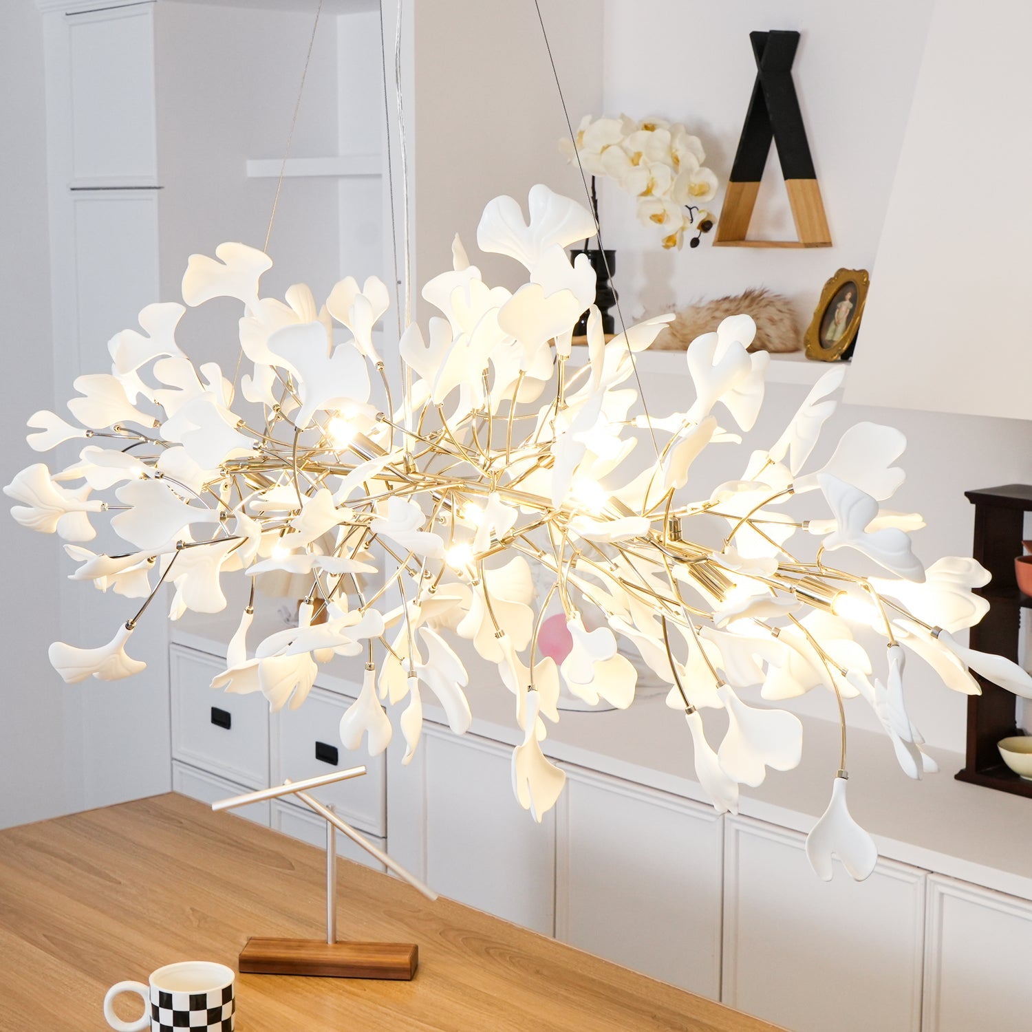 Olivia Ceramic Gingko Leaf Chandelier Art Deco Bent Downwards - Letslighting