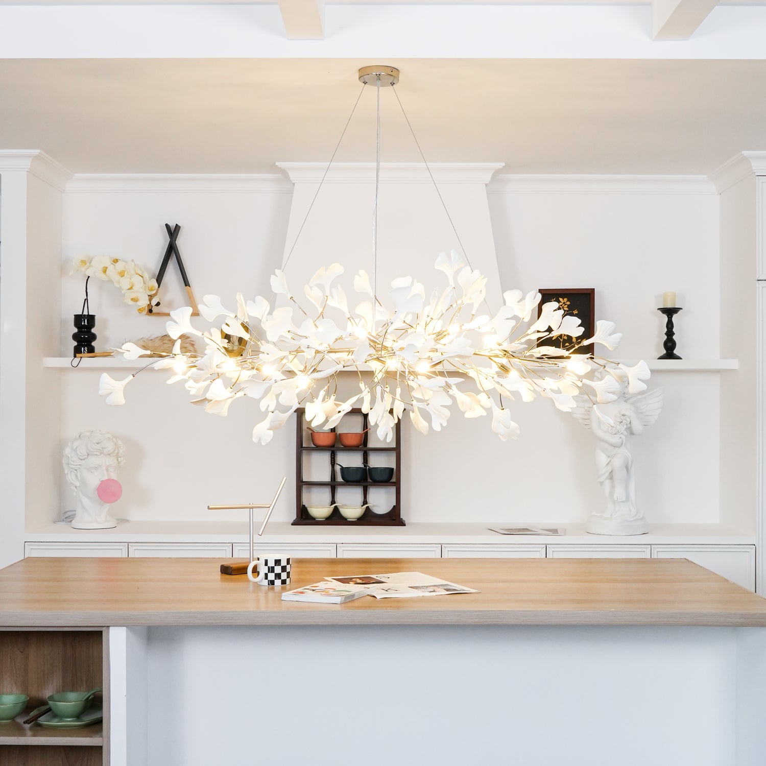 Olivia Ceramic Gingko Leaf Chandelier Art Deco Bent Downwards - Letslighting
