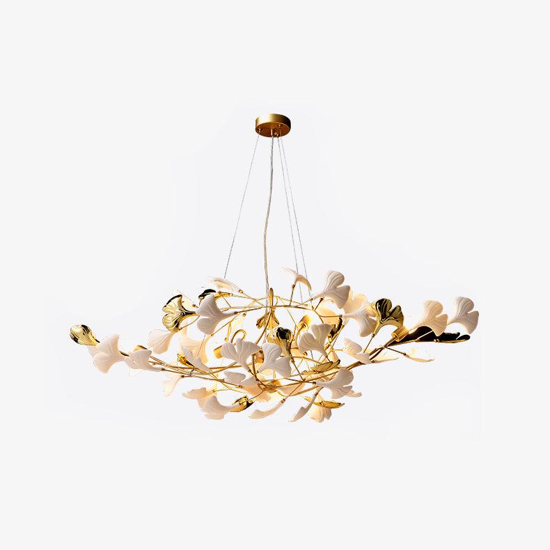 Olivia Ceramic Gingko Chandelier Gold& Black Leaf Smile-Style - Letslighting