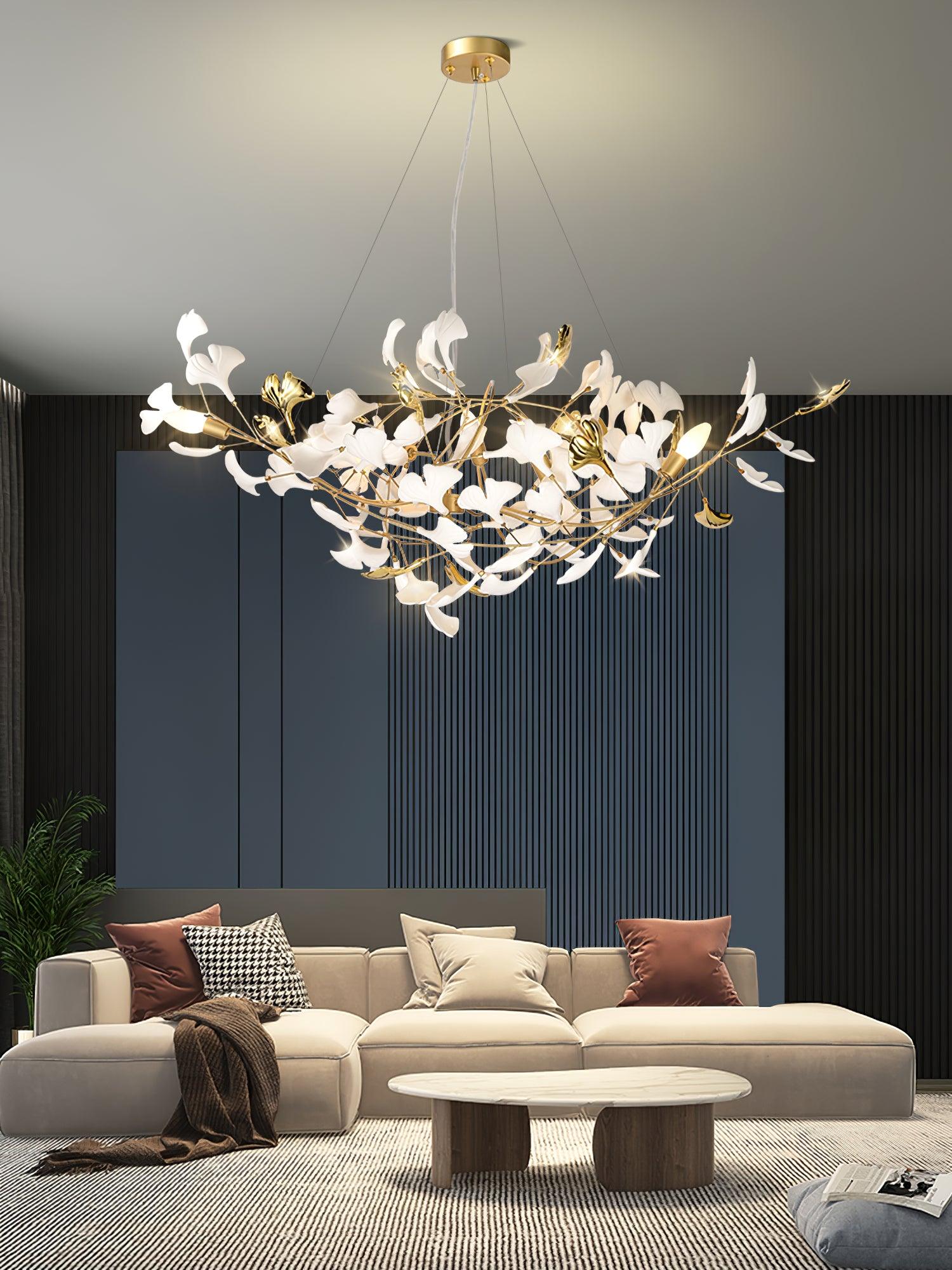 Olivia Ceramic Gingko Chandelier Gold& Black Leaf Smile-Style - Letslighting