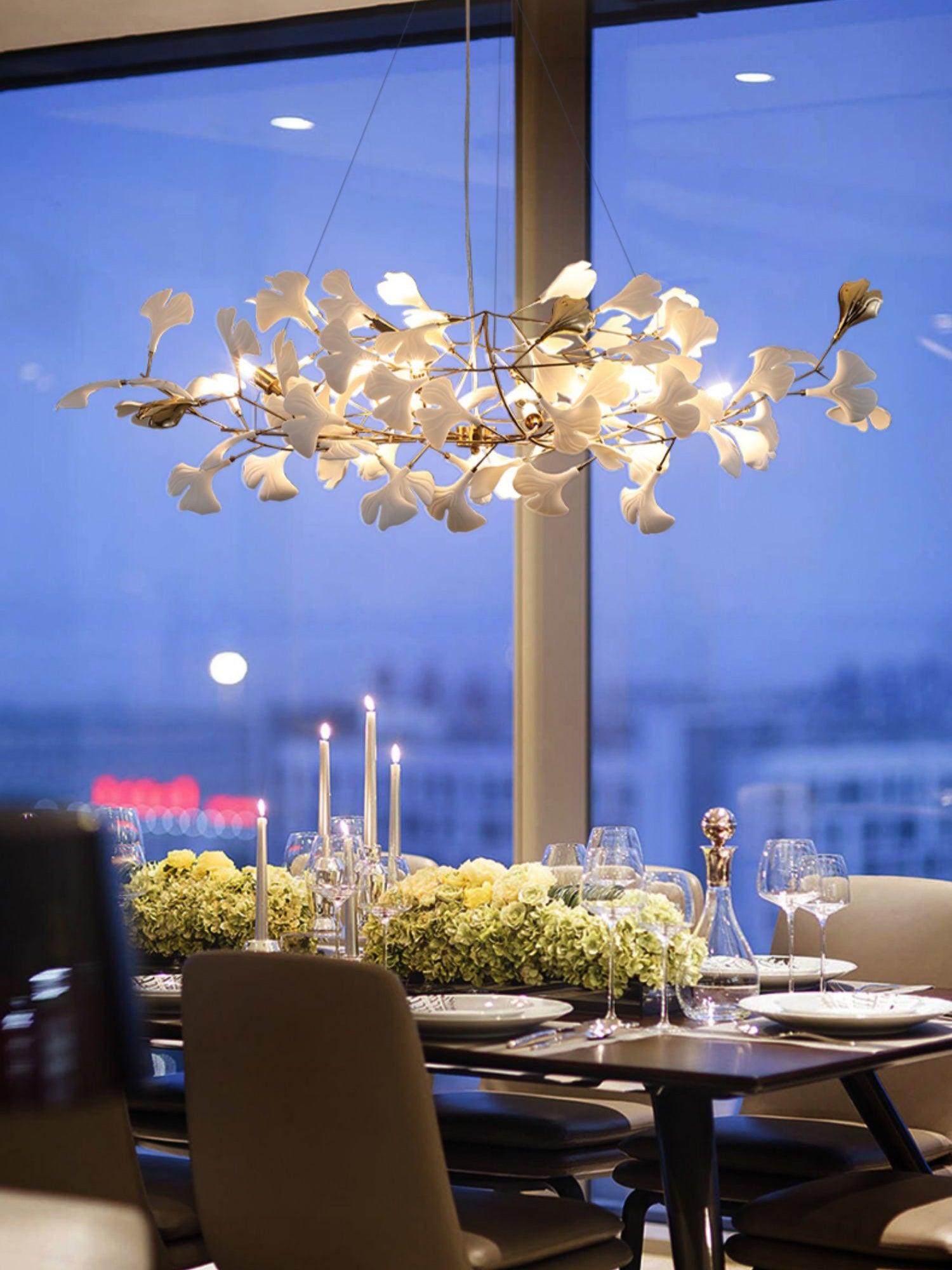 Olivia Ceramic Gingko Chandelier Gold& Black Leaf Smile-Style - Letslighting