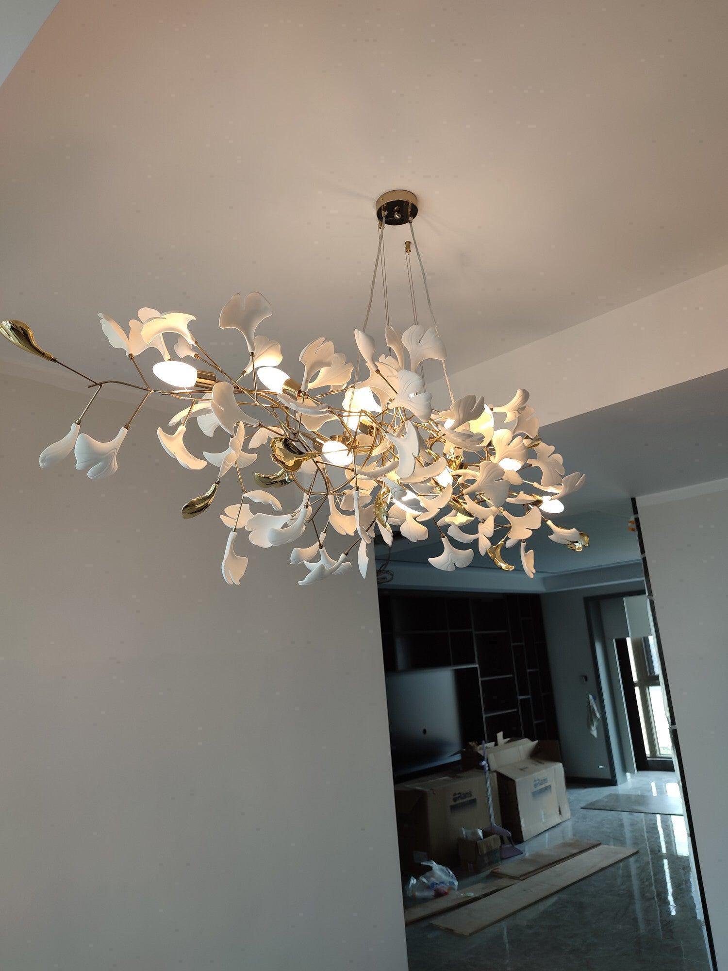 Olivia Ceramic Gingko Chandelier Gold& Black Leaf Smile-Style - Letslighting
