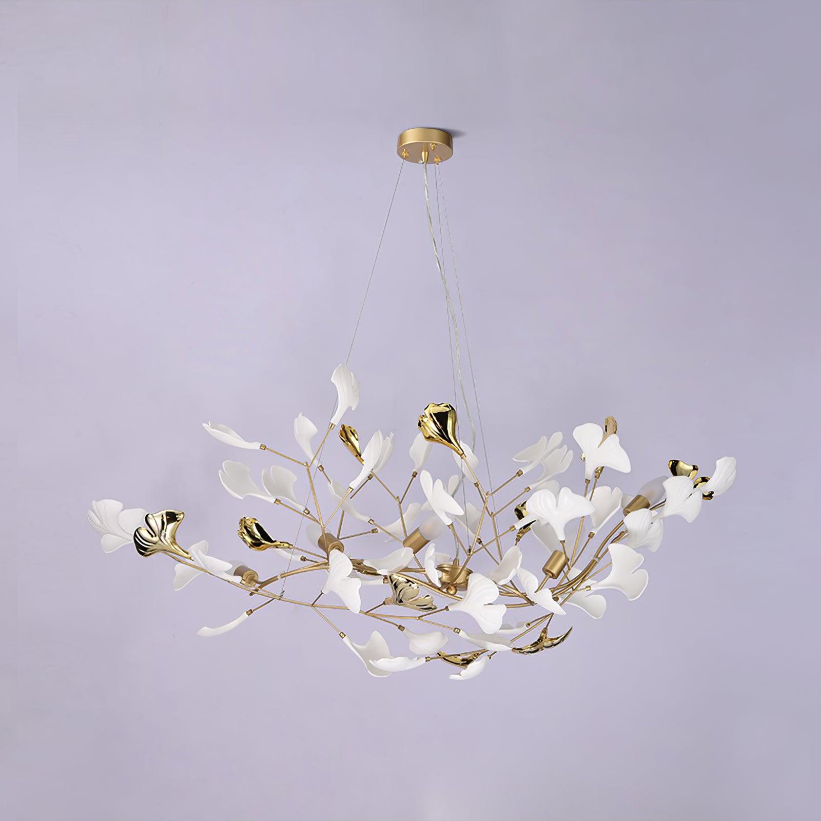 Olivia Ceramic Gingko Chandelier Gold& Black Leaf Smile-Style - Letslighting