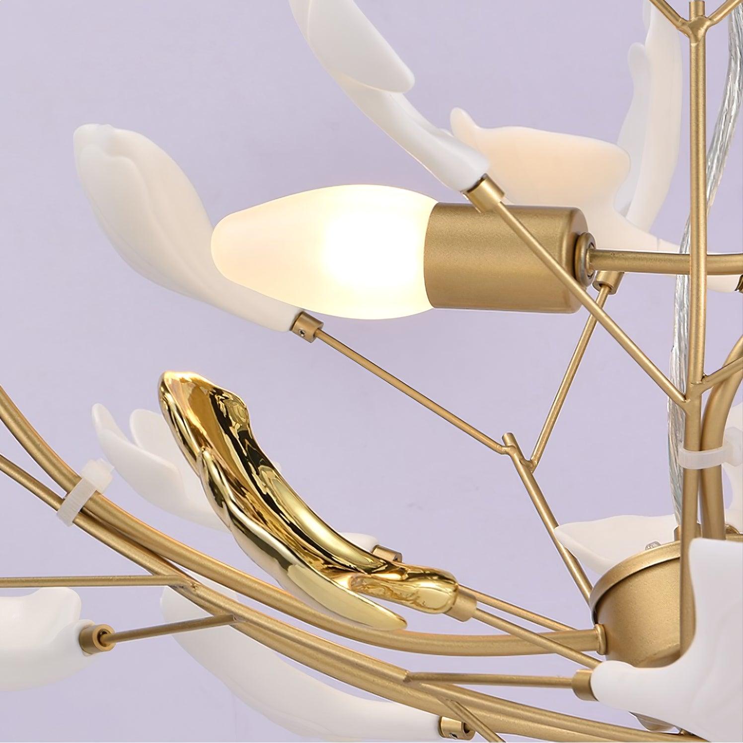 Olivia Ceramic Gingko Chandelier Gold& Black Leaf Smile-Style - Letslighting