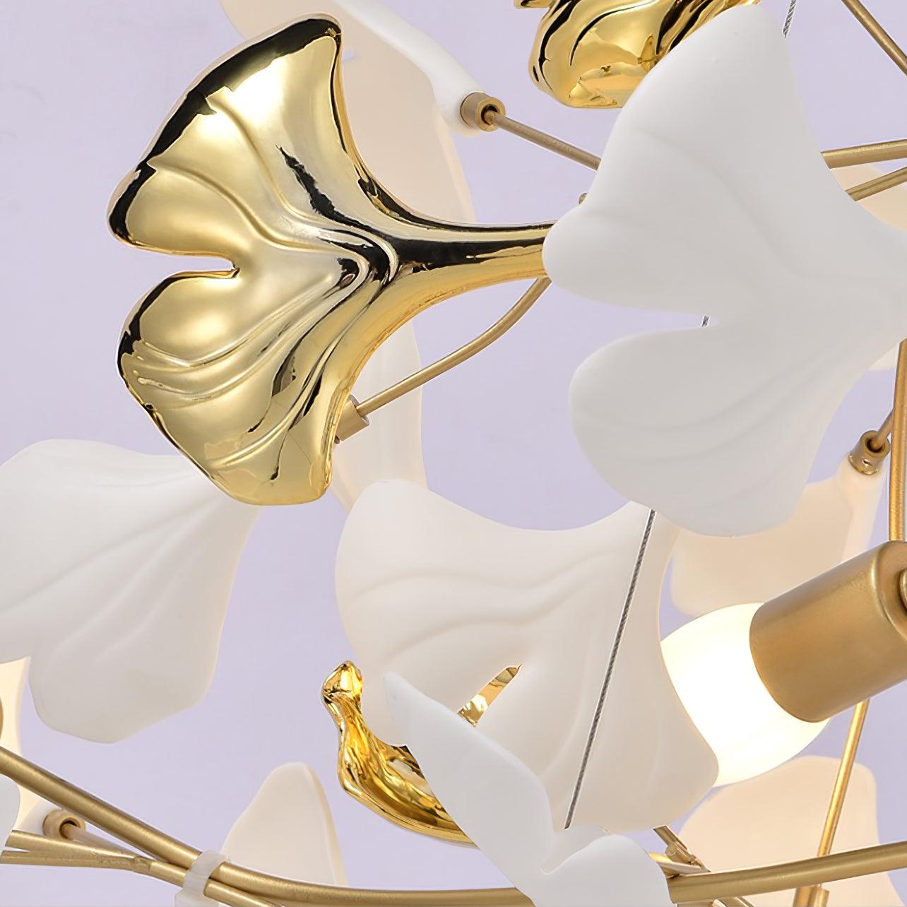 Olivia Ceramic Gingko Chandelier Gold& Black Leaf Smile-Style - Letslighting