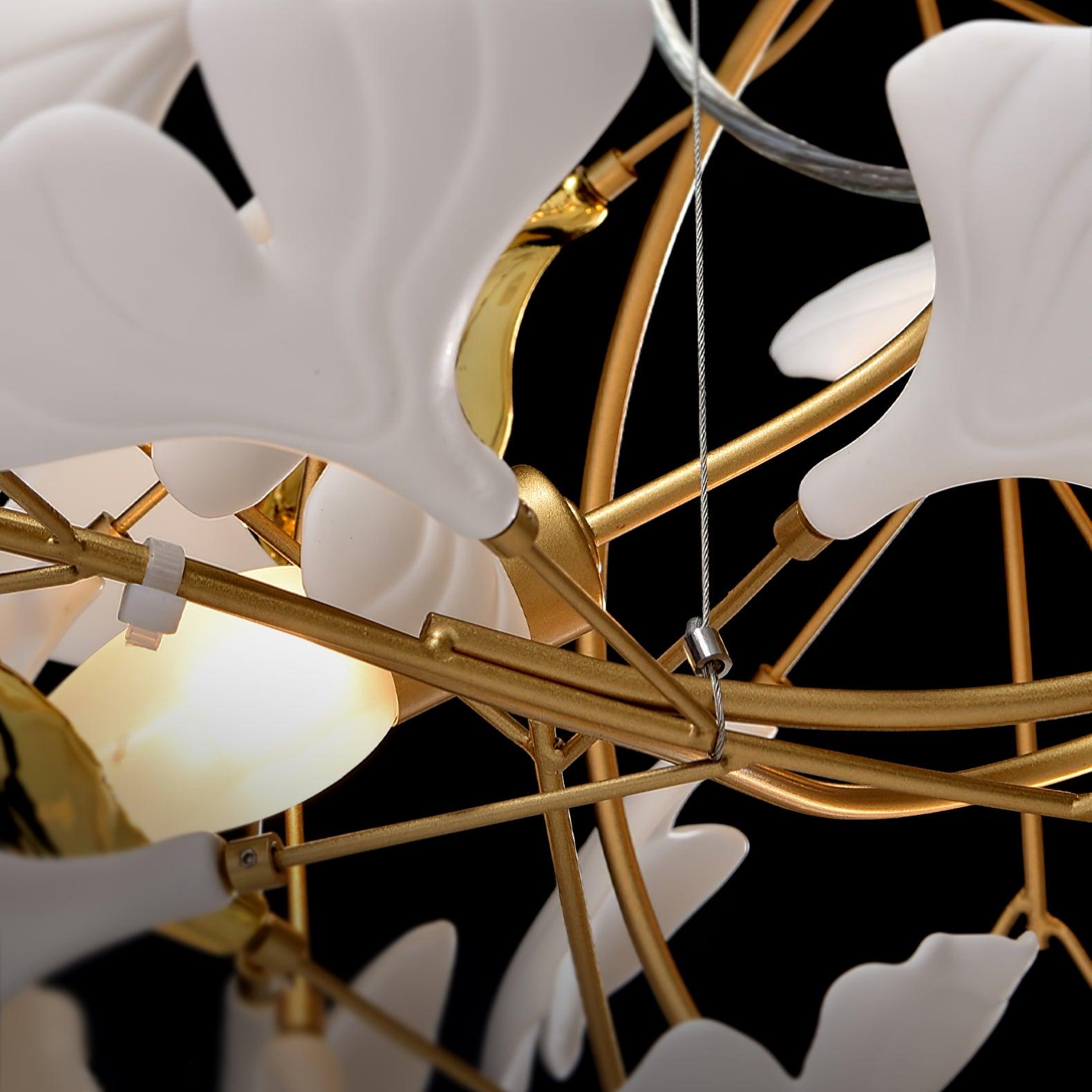 Olivia Ceramic Gingko Chandelier Gold& Black Leaf Smile-Style - Letslighting