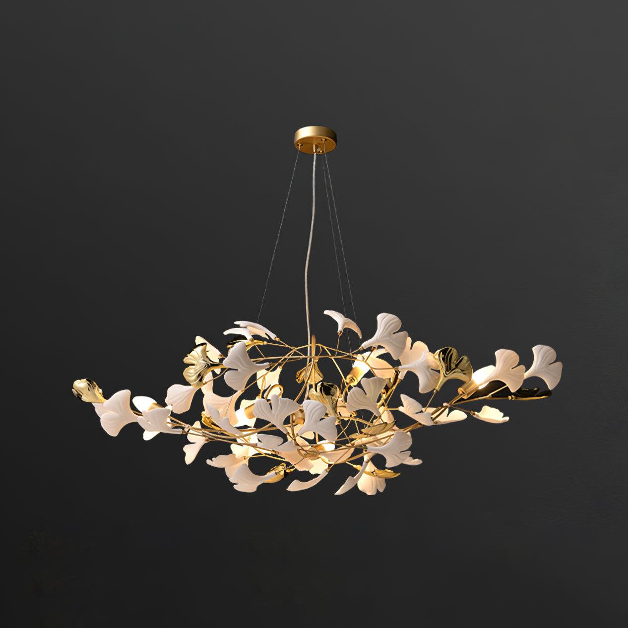 Olivia Ceramic Gingko Chandelier Gold& Black Leaf Smile-Style - Letslighting