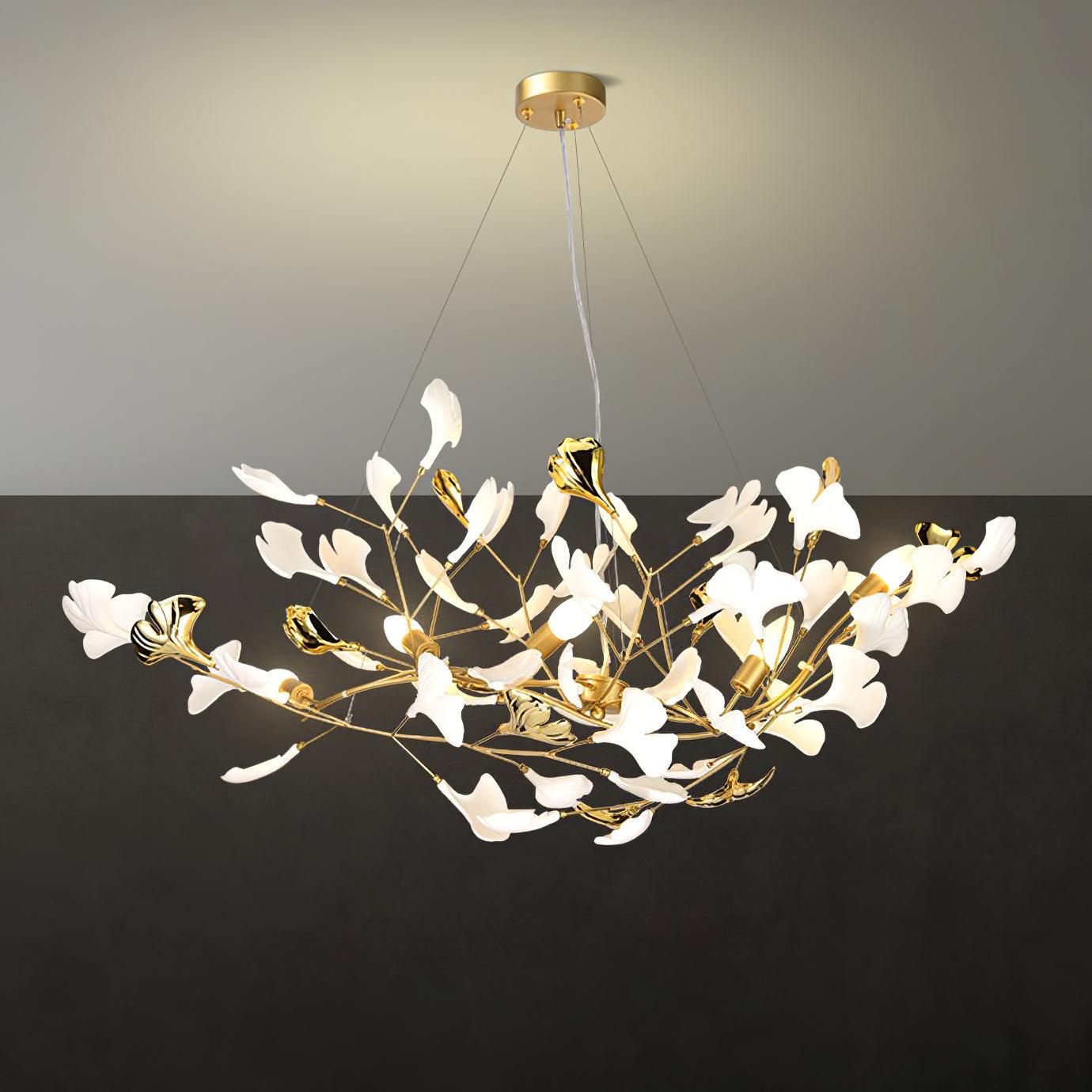 Olivia Ceramic Gingko Chandelier Gold& Black Leaf Smile-Style - Letslighting