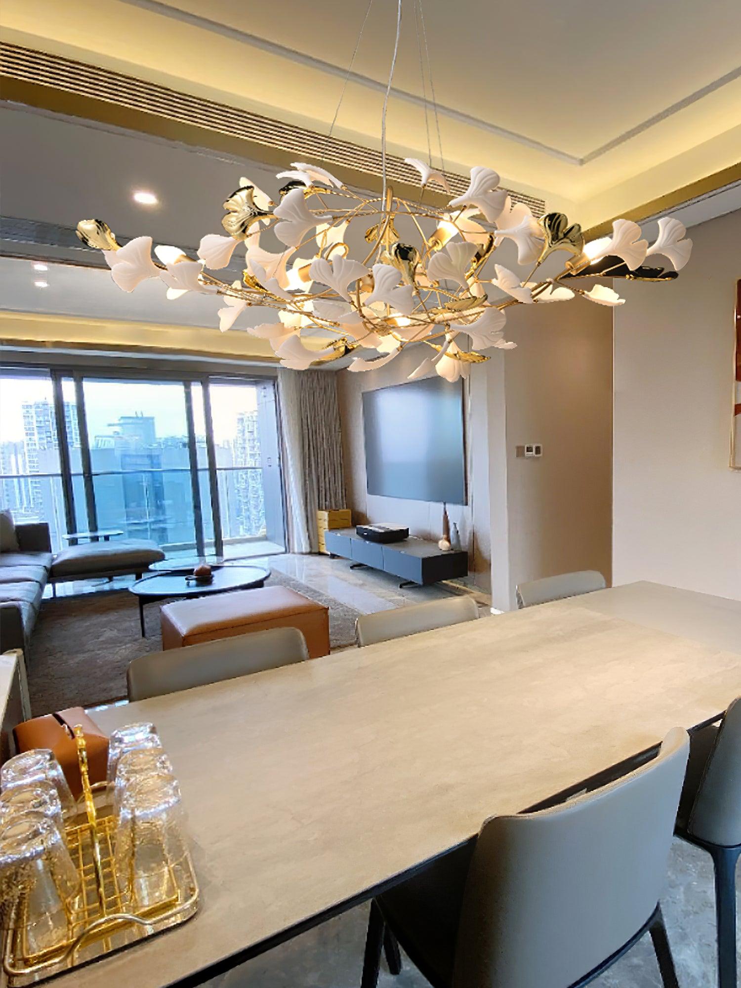 Olivia Ceramic Gingko Chandelier Gold& Black Leaf Smile-Style - Letslighting