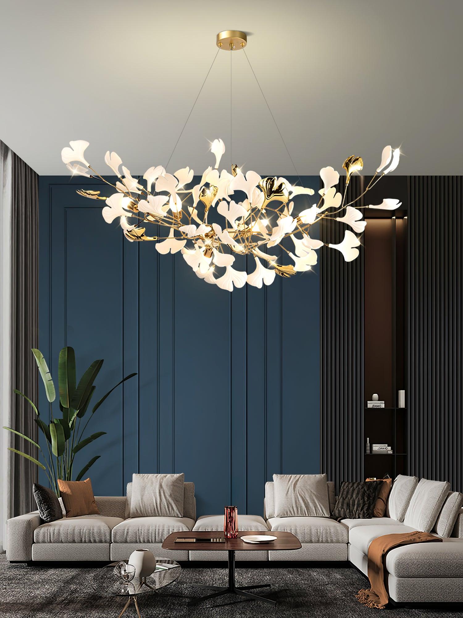 Olivia Ceramic Gingko Chandelier Gold& Black Leaf Smile-Style - Letslighting