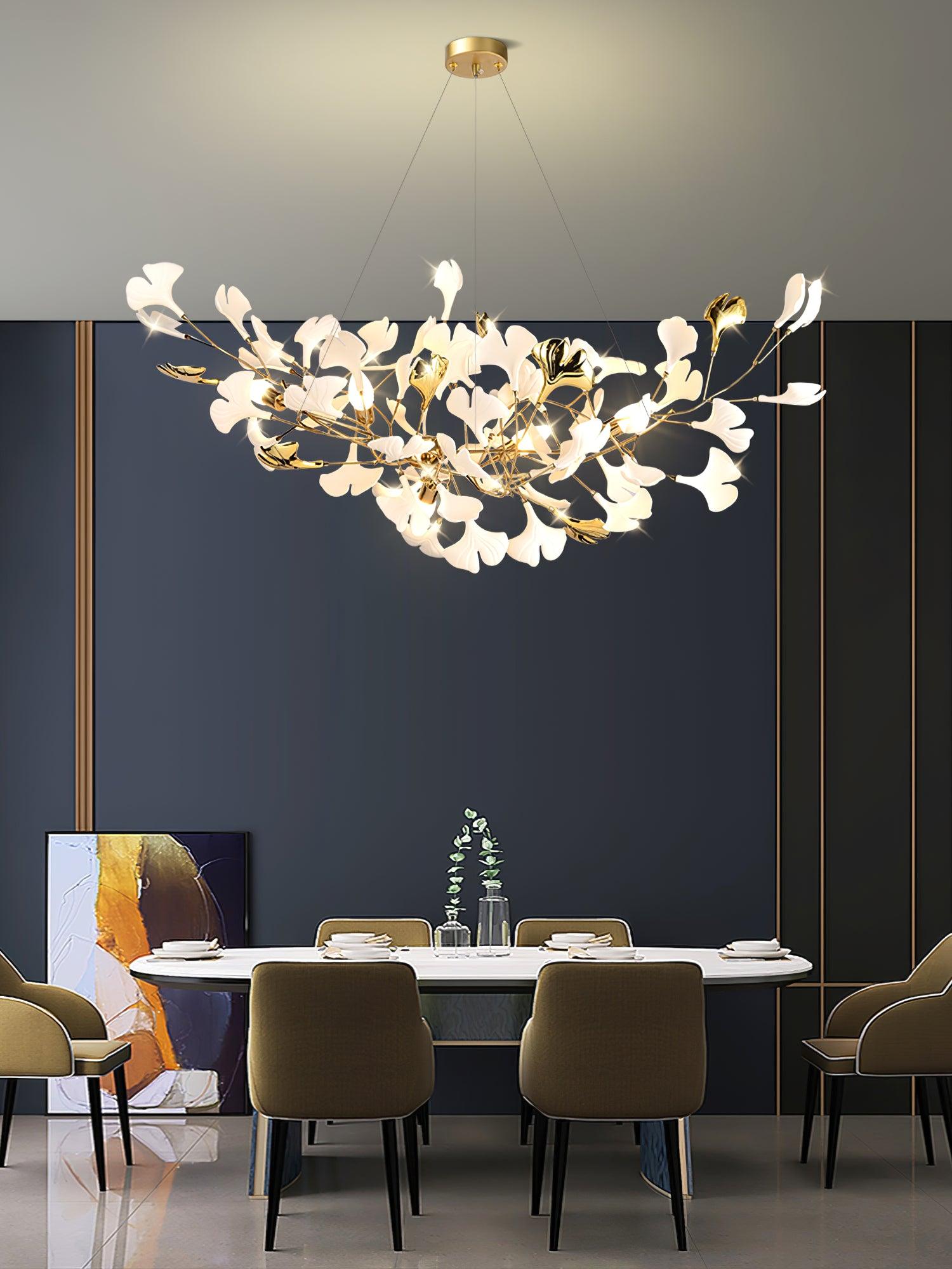 Olivia Ceramic Gingko Chandelier Gold& Black Leaf Smile-Style - Letslighting