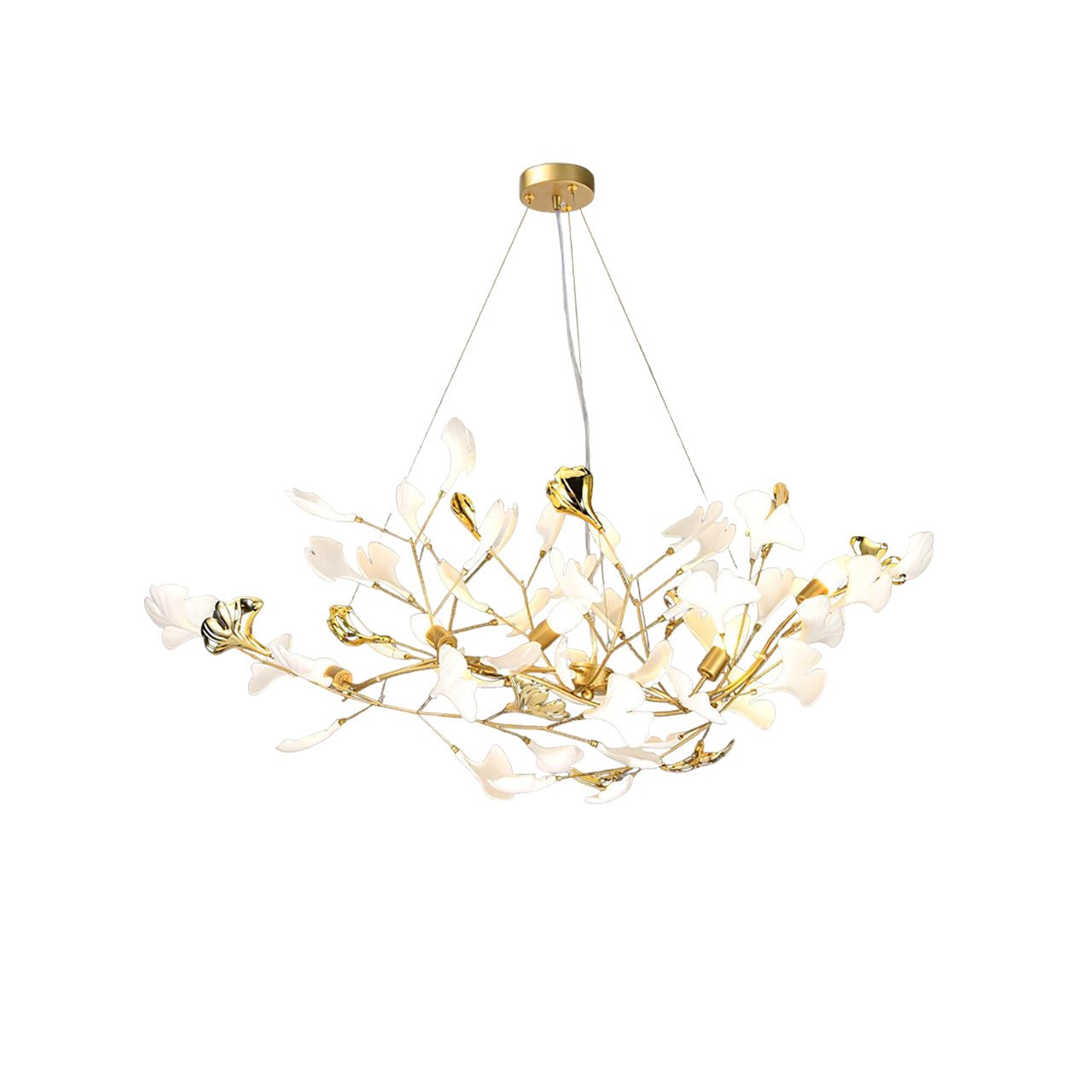 Olivia Ceramic Gingko Chandelier Gold& Black Leaf Smile-Style - Letslighting