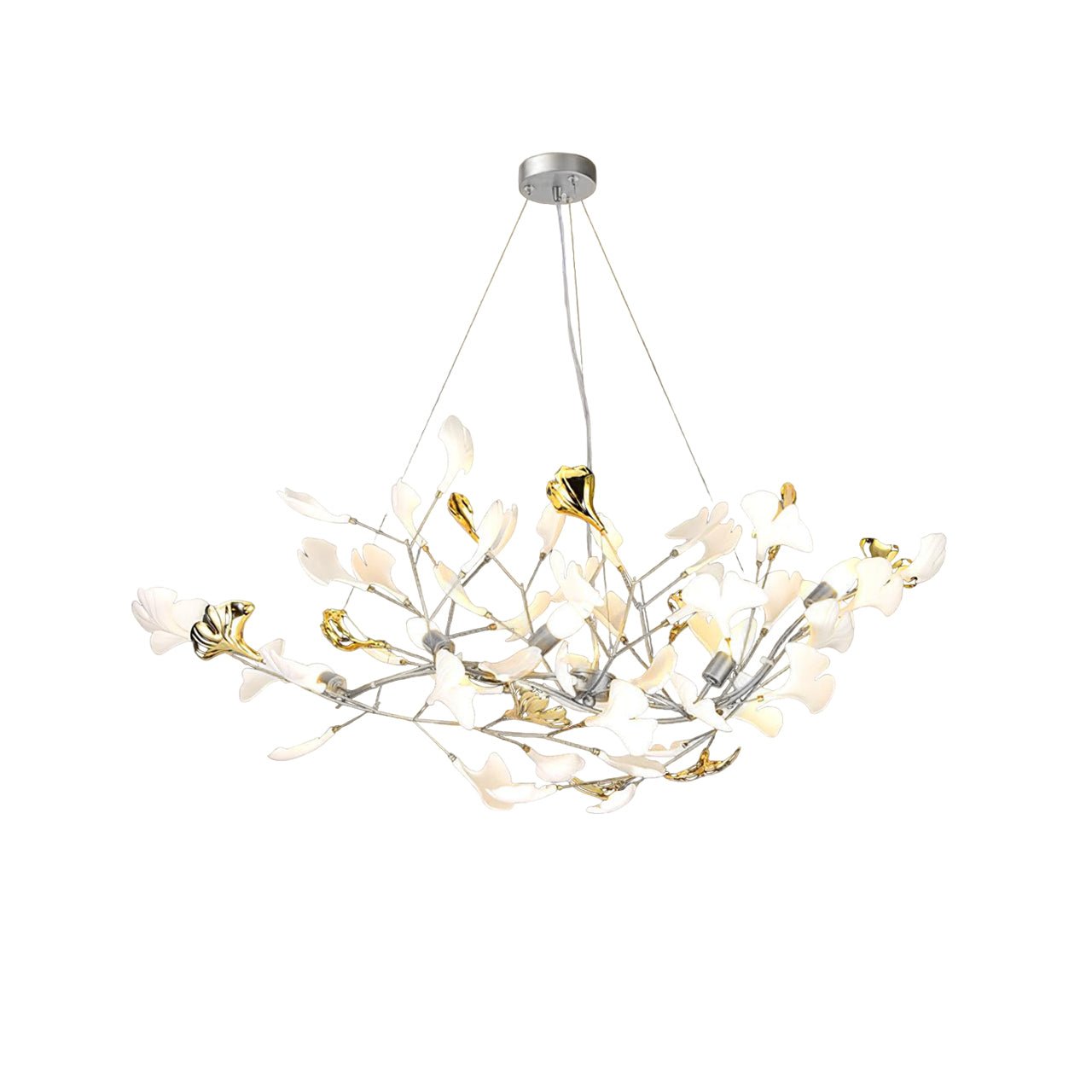 Olivia Ceramic Gingko Chandelier Gold& Black Leaf Smile-Style - Letslighting