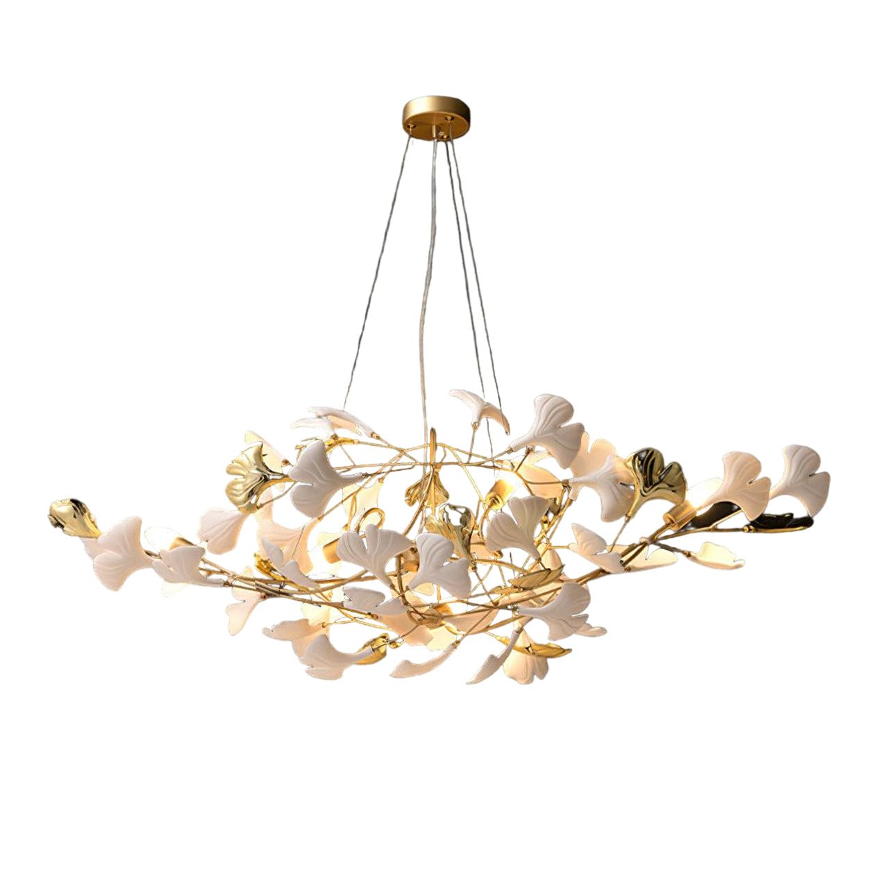 Olivia Ceramic Gingko Chandelier Gold& Black Leaf Smile-Style - Letslighting