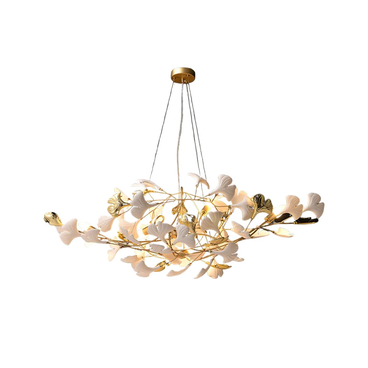 Olivia Ceramic Gingko Chandelier Gold& Black Leaf Smile-Style - Letslighting