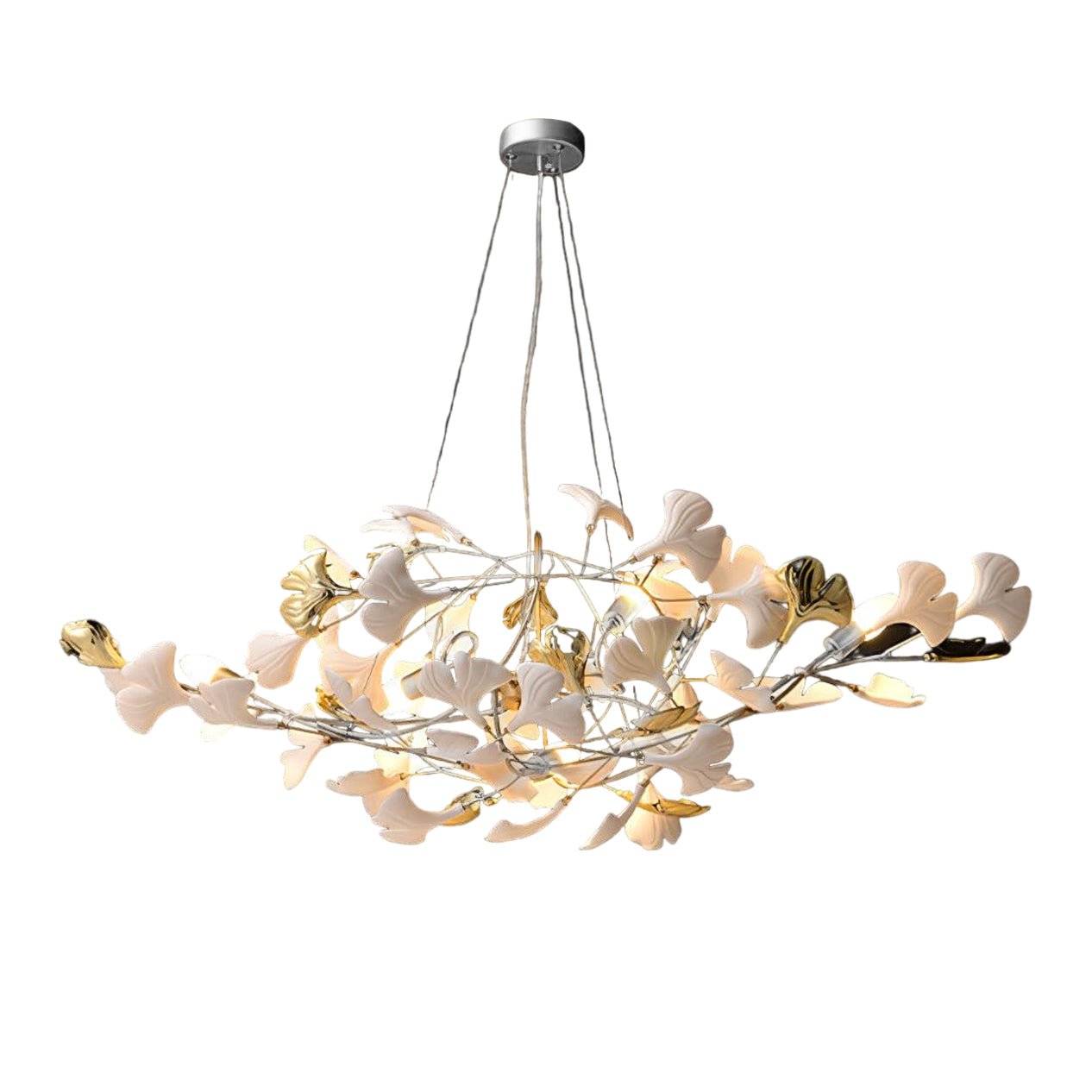 Olivia Ceramic Gingko Chandelier Gold& Black Leaf Smile-Style - Letslighting