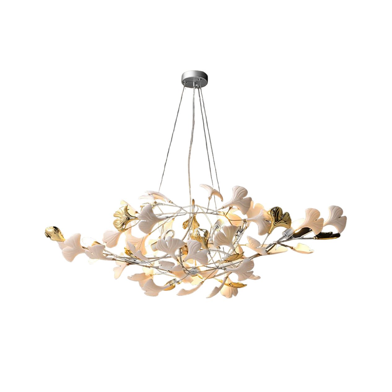 Olivia Ceramic Gingko Chandelier Gold& Black Leaf Smile-Style - Letslighting