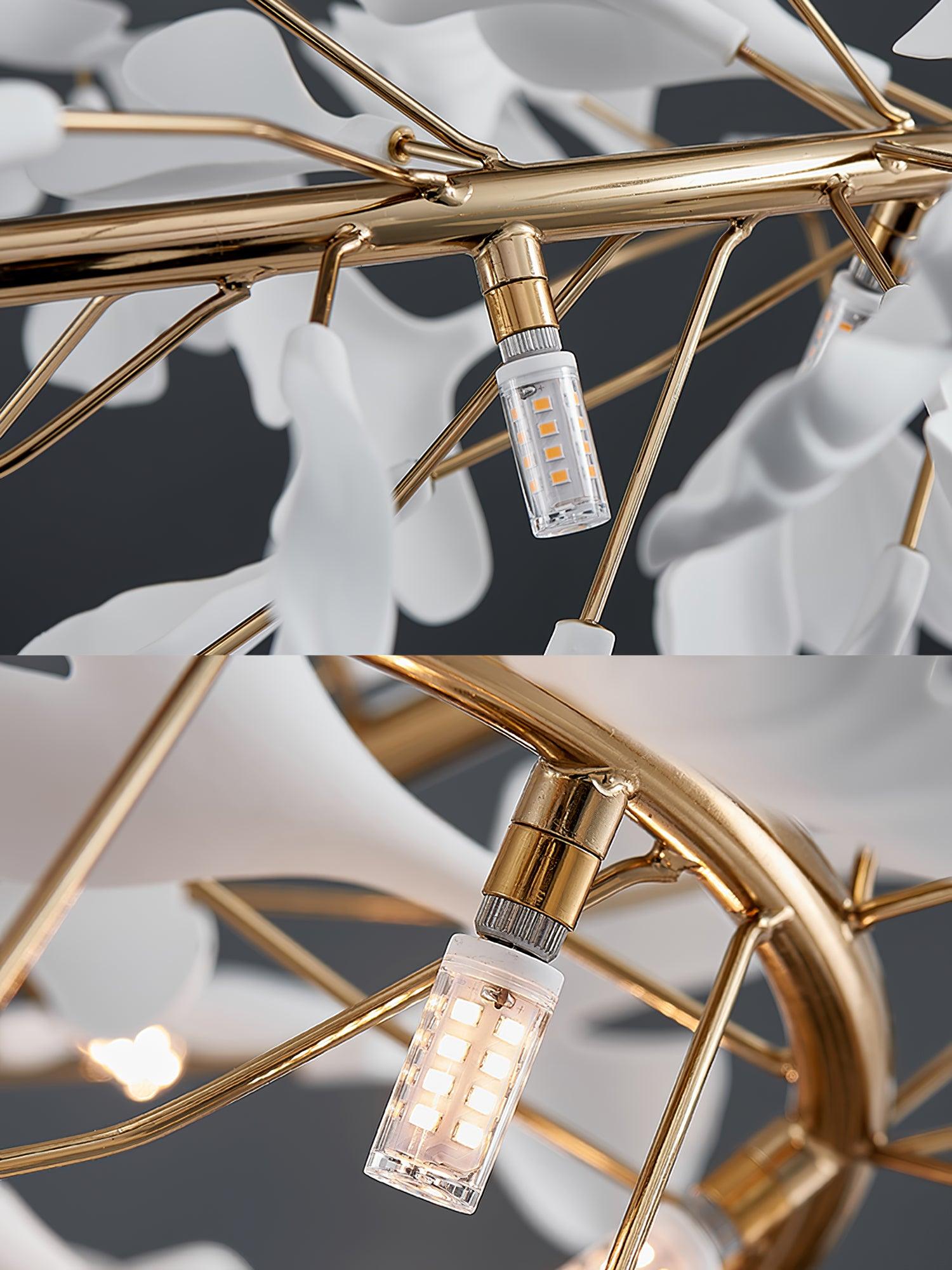 Chandelier White Ceramic Ginkgo Petals Gold Branches Art - Letslighting