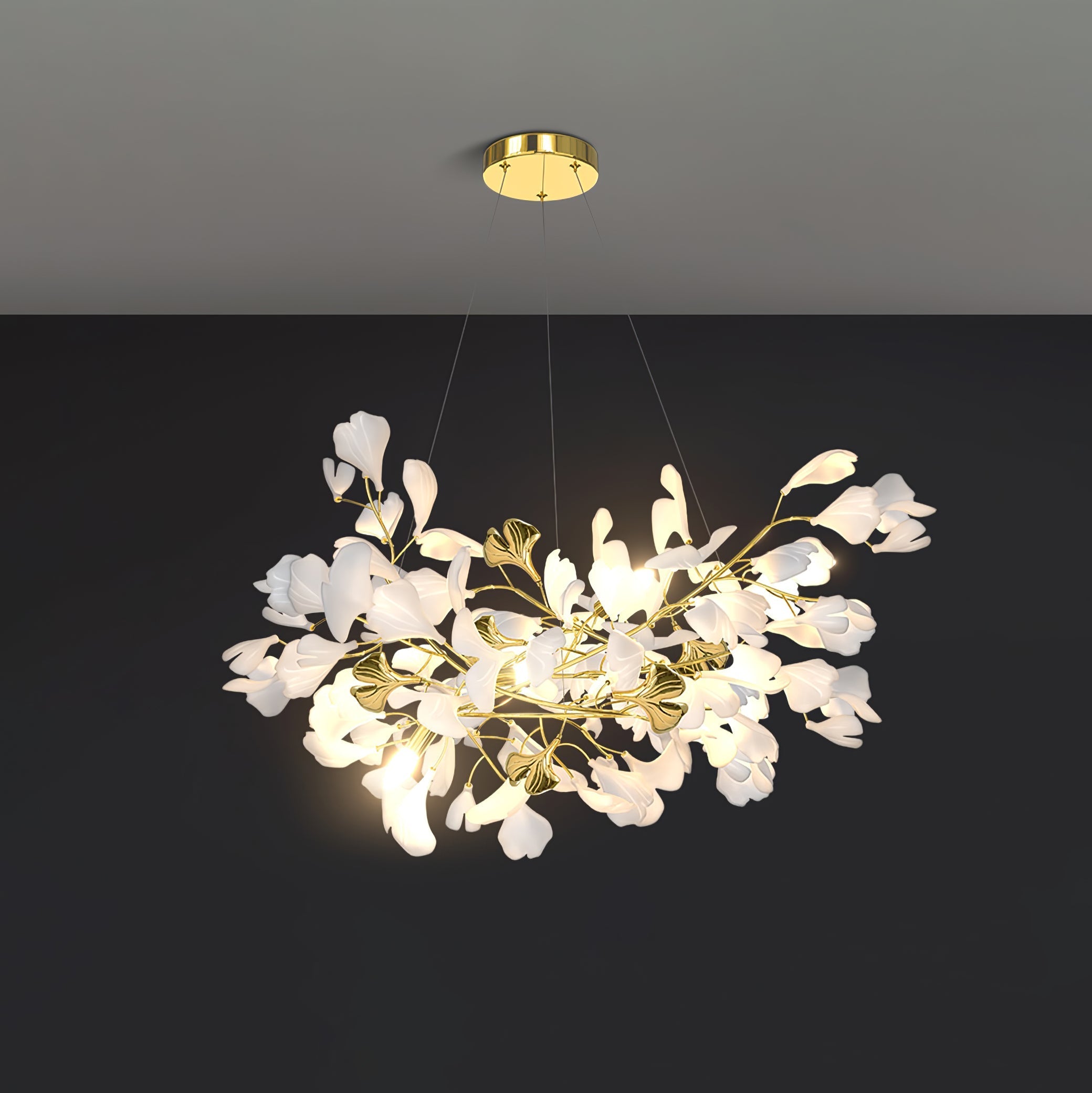 Olivia Ceramic Gingko Chandelier Luxury Hotel Staircase - Letslighting