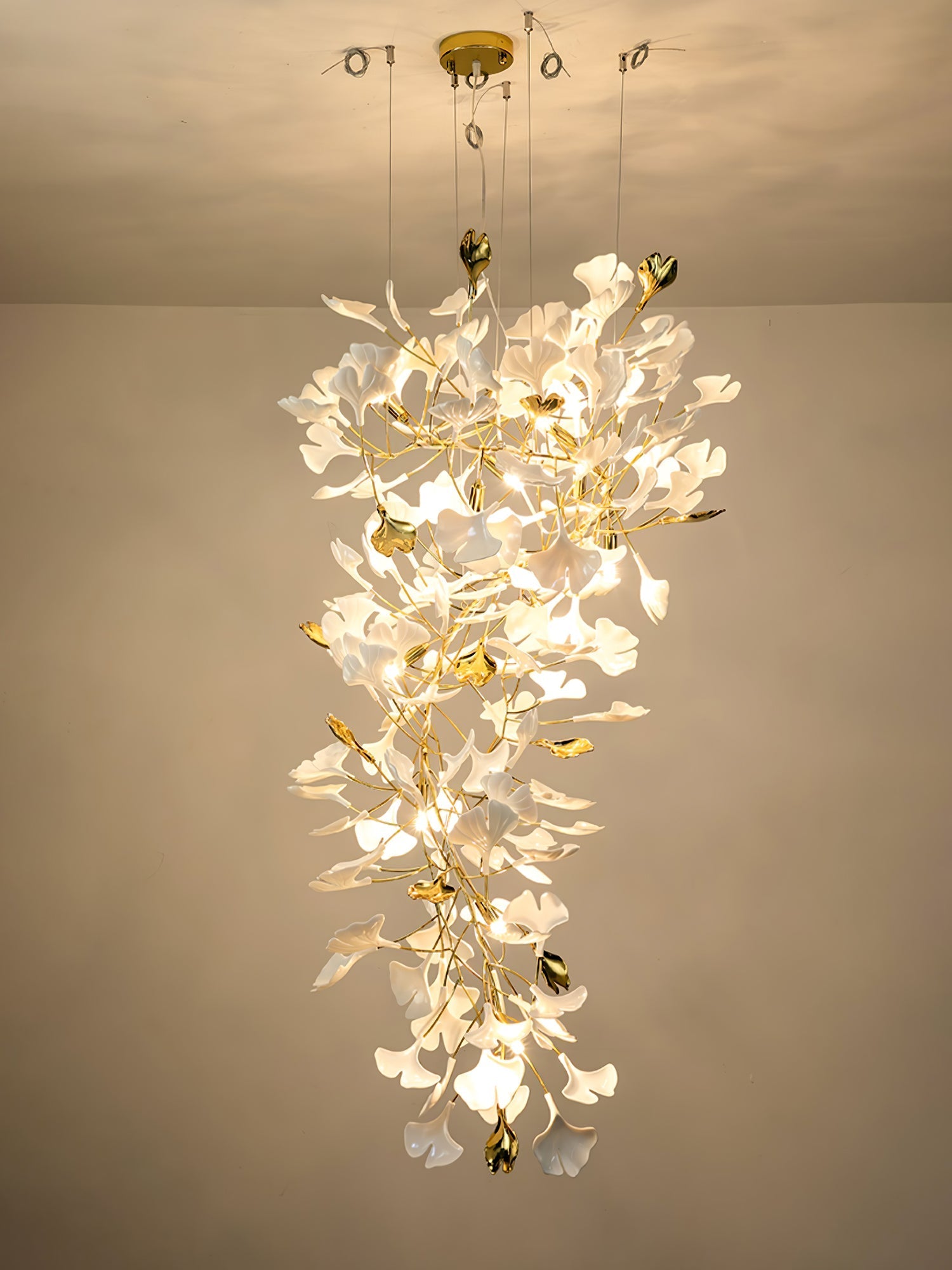 Olivia Ceramic Gingko Chandelier Luxury Hotel Staircase - Letslighting