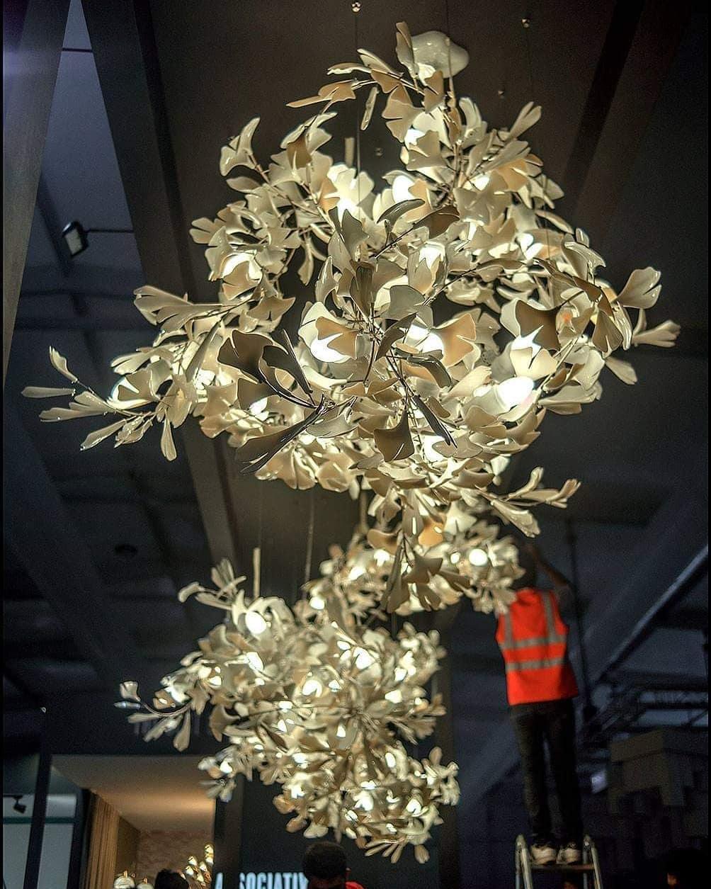Ginkgo Chandelier Leaf Cluster Strands Organic Sculptural - Letslighting