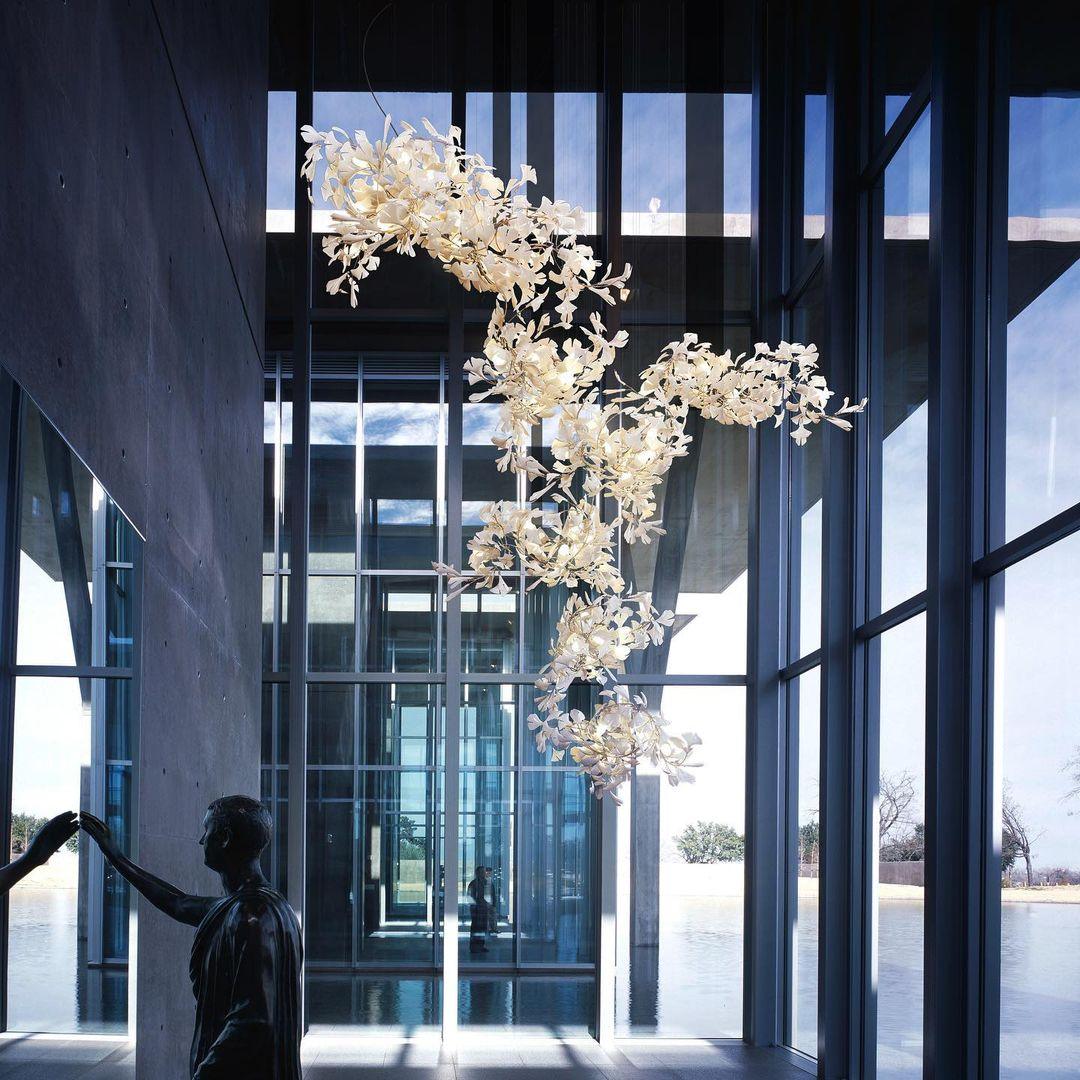 Ginkgo Chandelier Leaf Cluster Strands Organic Sculptural - Letslighting