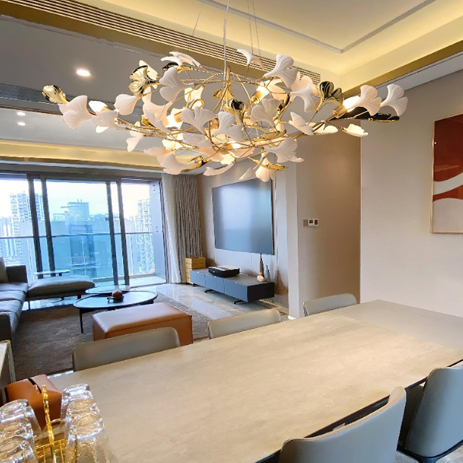 Olivia Ceramic Gingko Leaf Chandelier Smile -Shape - Letslighting