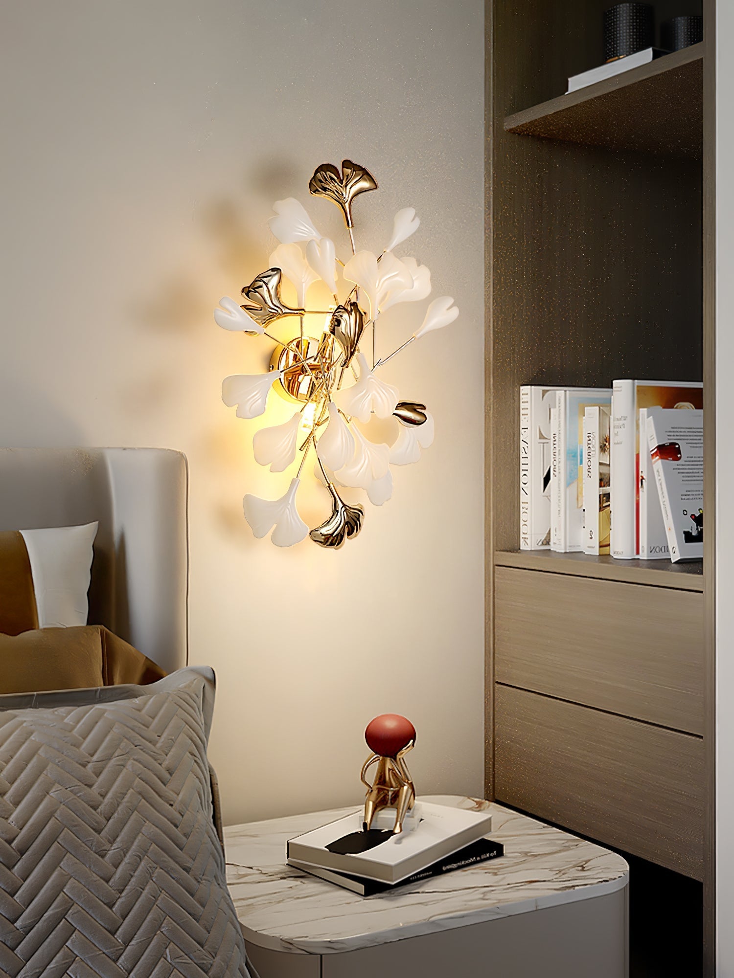 Wylie Postmodern Luxury Gingko Ceramics Wall Lamp - Letslighting