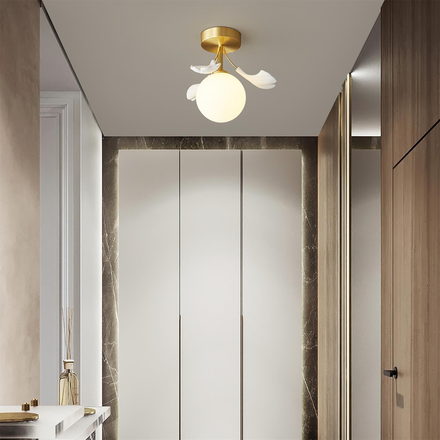 Ginkgo Rosalia Ceiling Lamp Leaf Petal Brass Modern - Letslighting