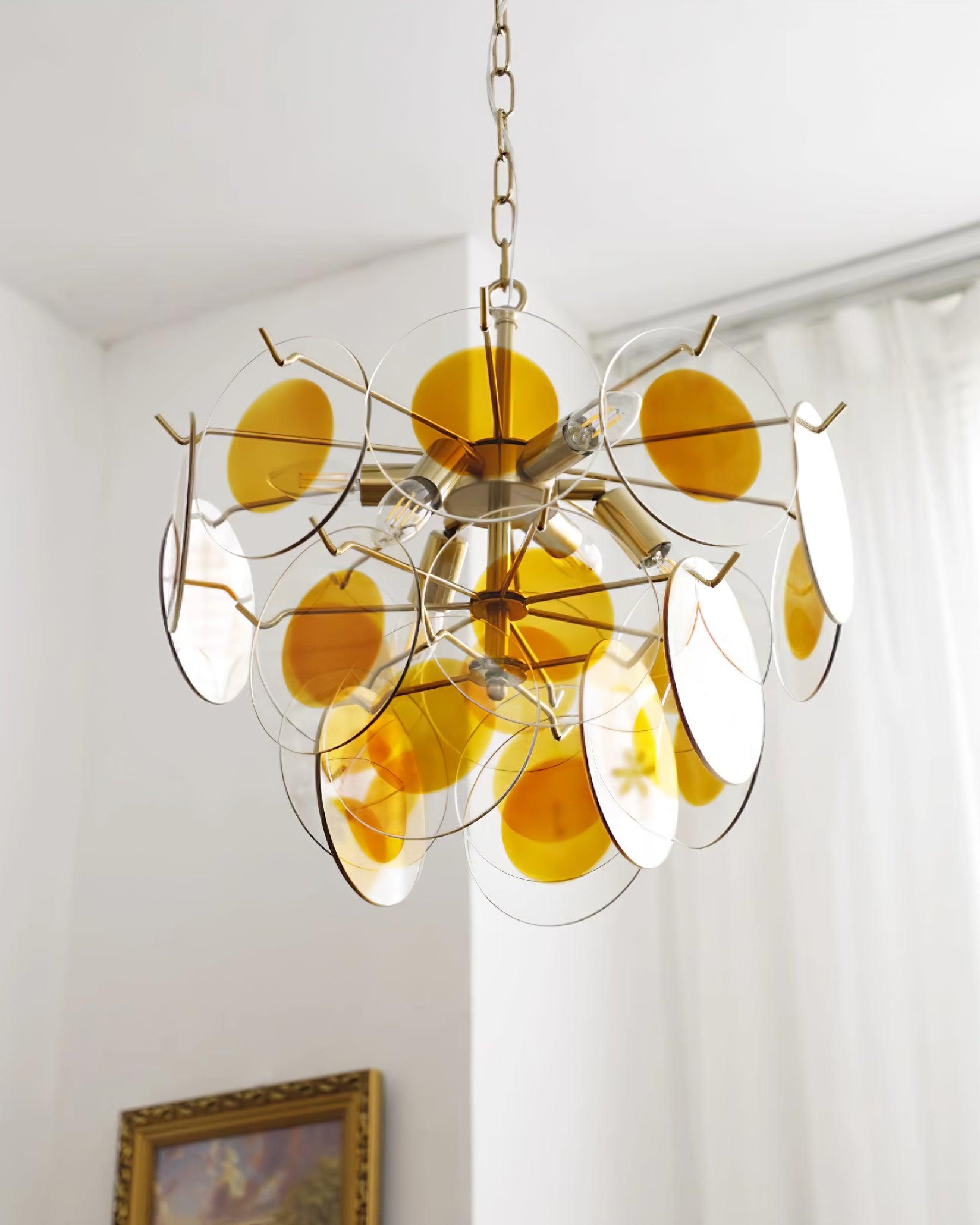 Gino Chandelier Glass Brass Caramel Modern - Letslighting