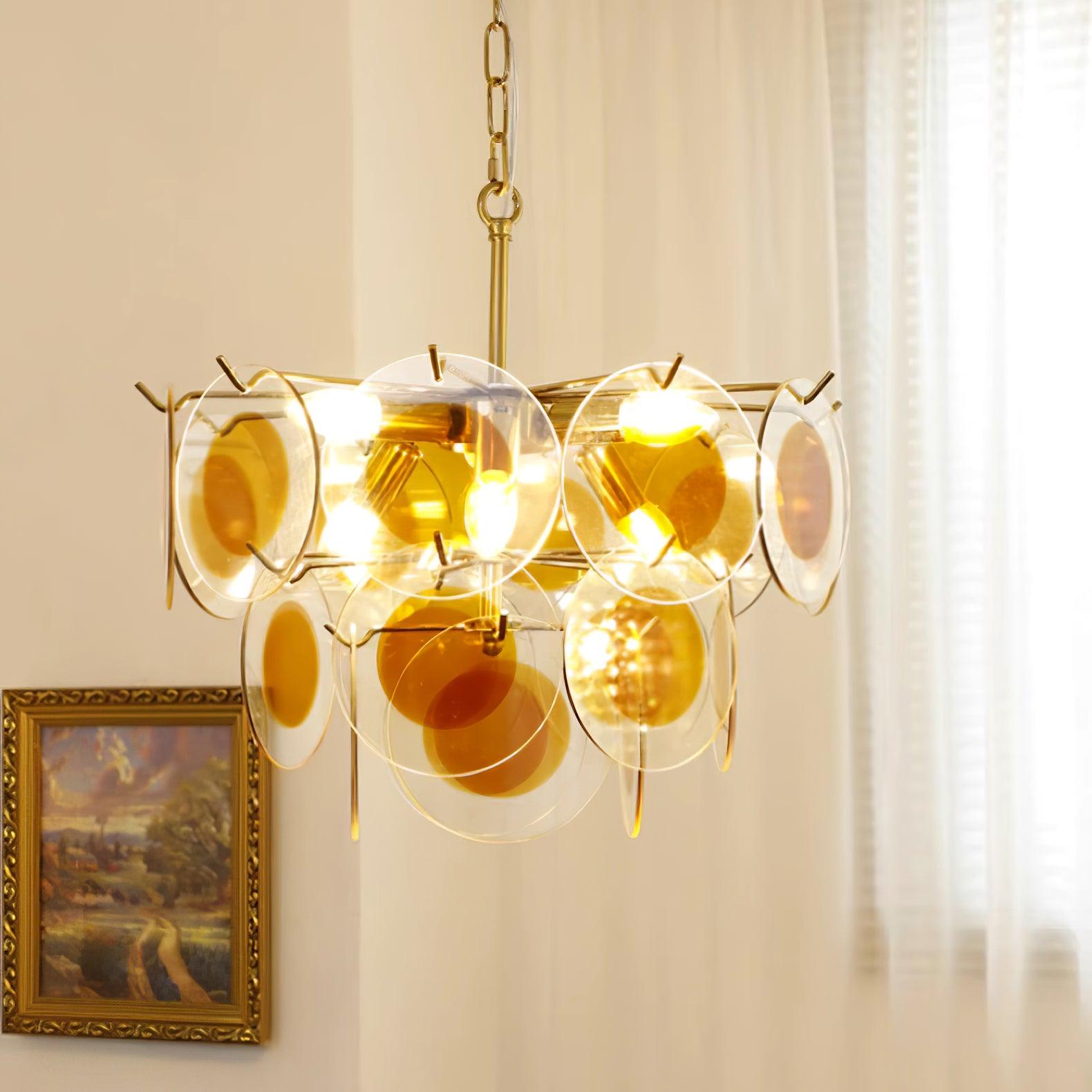 Gino Chandelier Glass Brass Caramel Modern - Letslighting