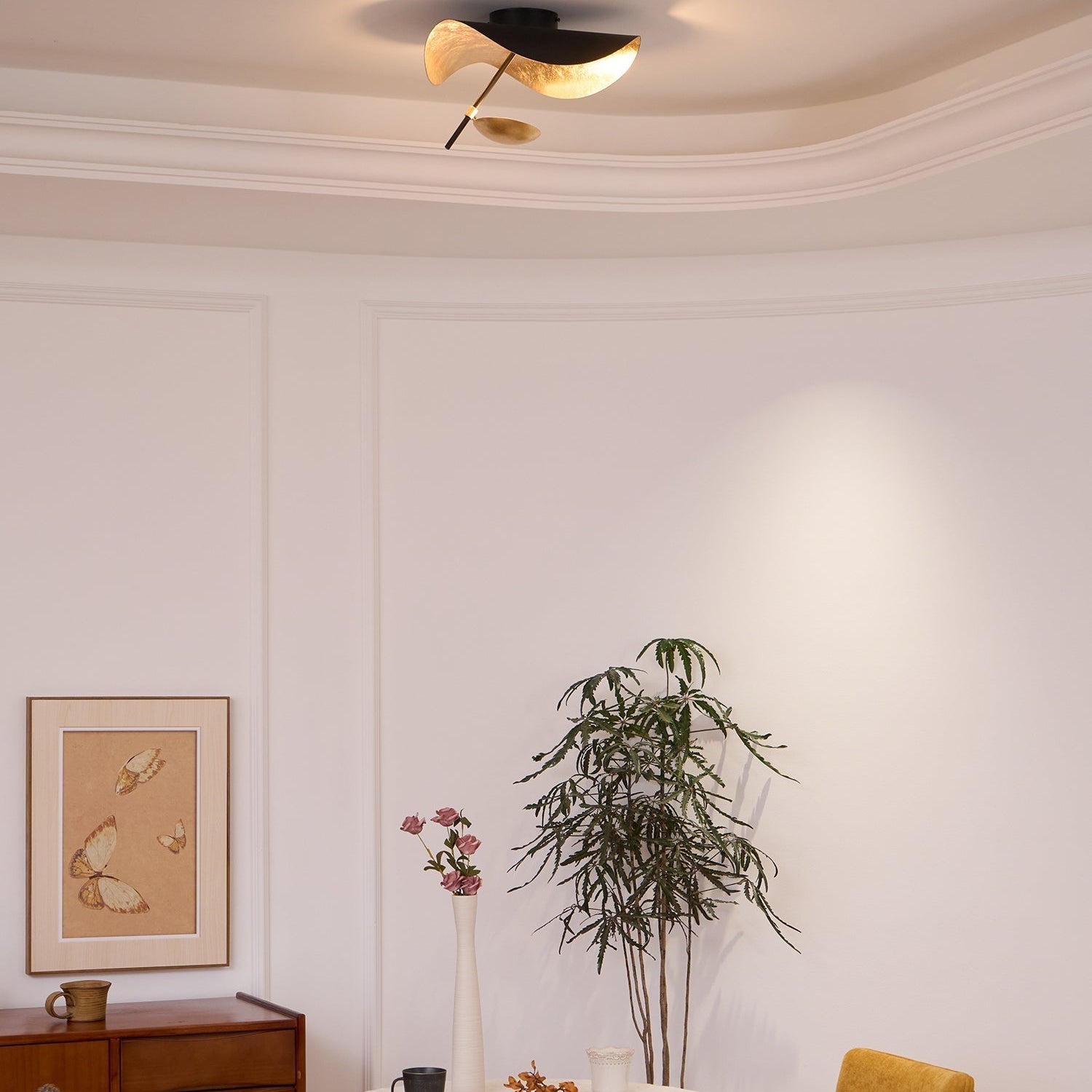 Solara Ceiling Lamp Curved Shade and Gold Interior - Letslighting