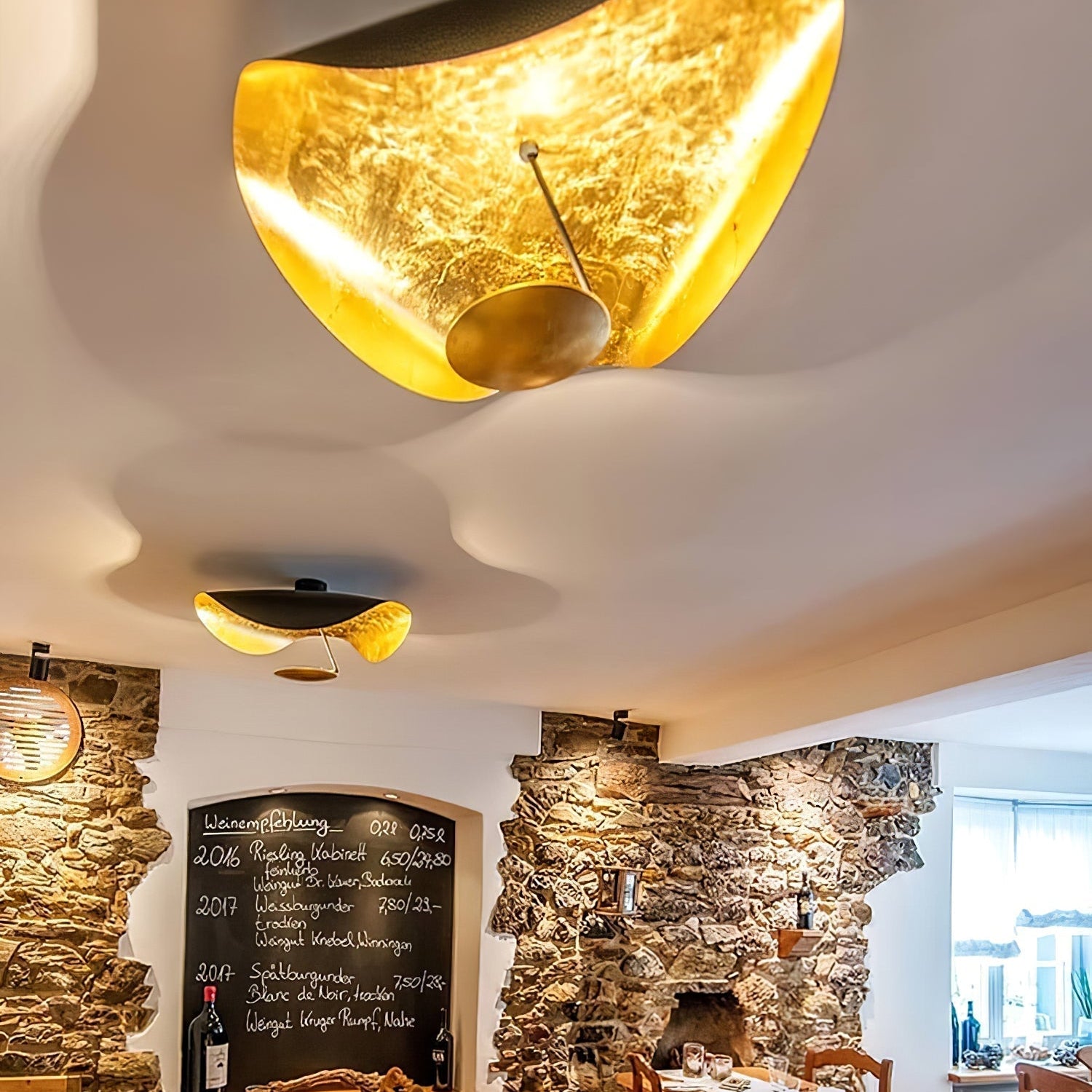 Solara Ceiling Lamp Curved Shade and Gold Interior - Letslighting