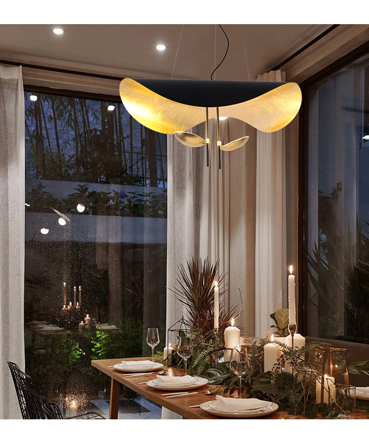 Lustra Pendant Lamp Black Gold Curved Shade - Letslighting