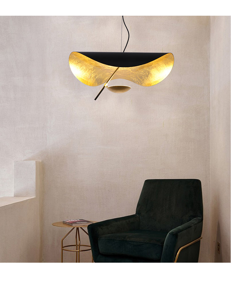 Lustra Pendant Lamp Black Gold Curved Shade - Letslighting