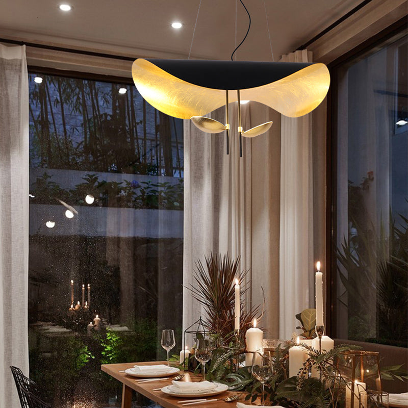 Lustra Pendant Lamp Black Gold Curved Shade - Letslighting