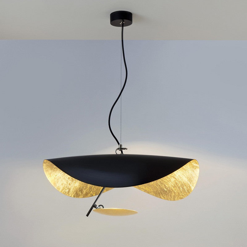 Lustra Pendant Lamp Black Gold Curved Shade - Letslighting