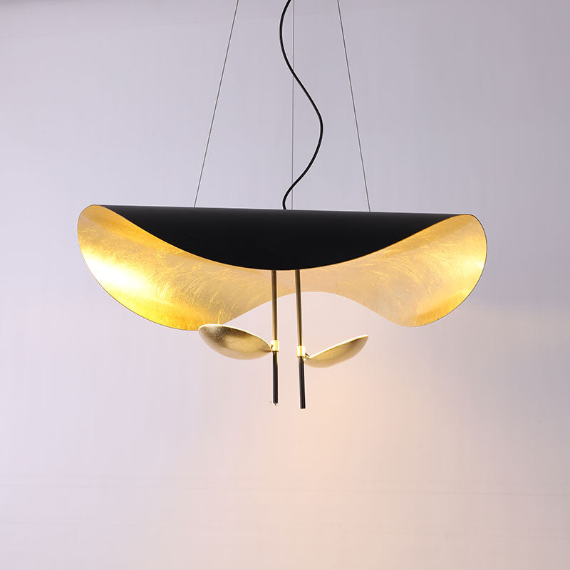 Lustra Pendant Lamp Black Gold Curved Shade - Letslighting