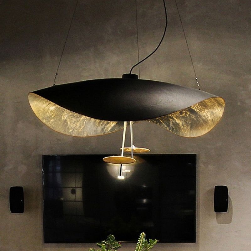 Lustra Pendant Lamp Black Gold Curved Shade - Letslighting