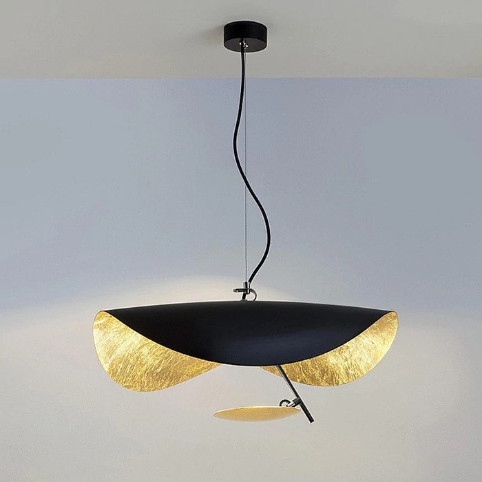 Lustra Pendant Lamp Black Gold Curved Shade - Letslighting