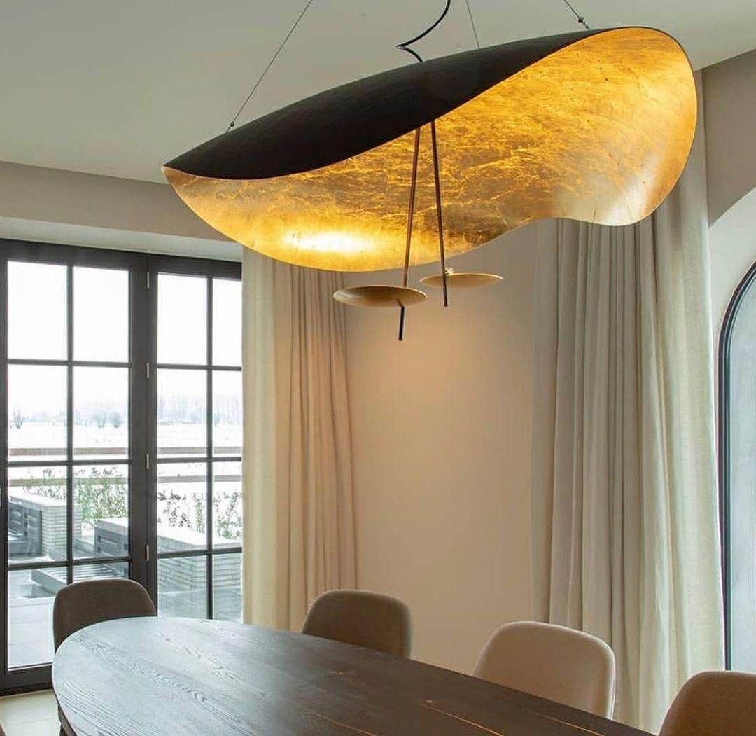 Lustra Pendant Lamp Black Gold Curved Shade - Letslighting