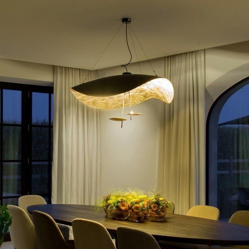 Lustra Pendant Lamp Black Gold Curved Shade - Letslighting