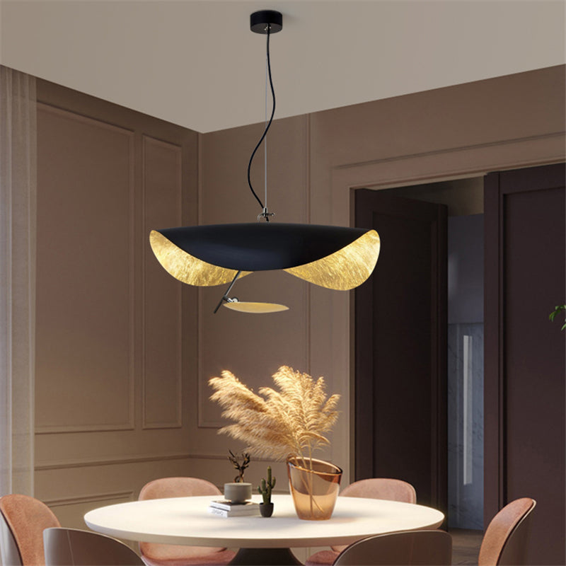 Lustra Pendant Lamp Black Gold Curved Shade - Letslighting