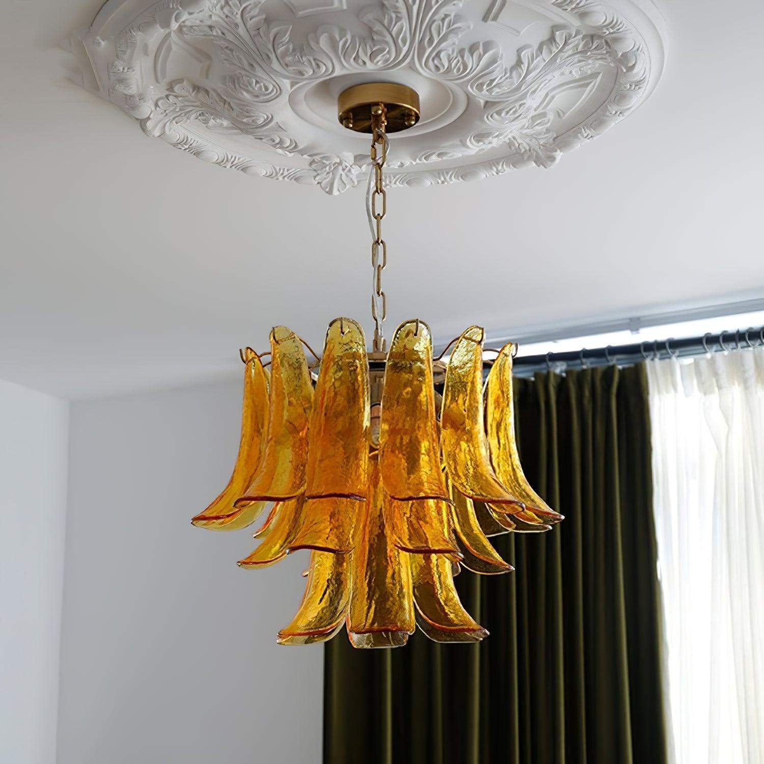 Aurora Chandelier Murano Glass Leaf Golden - Letslighting