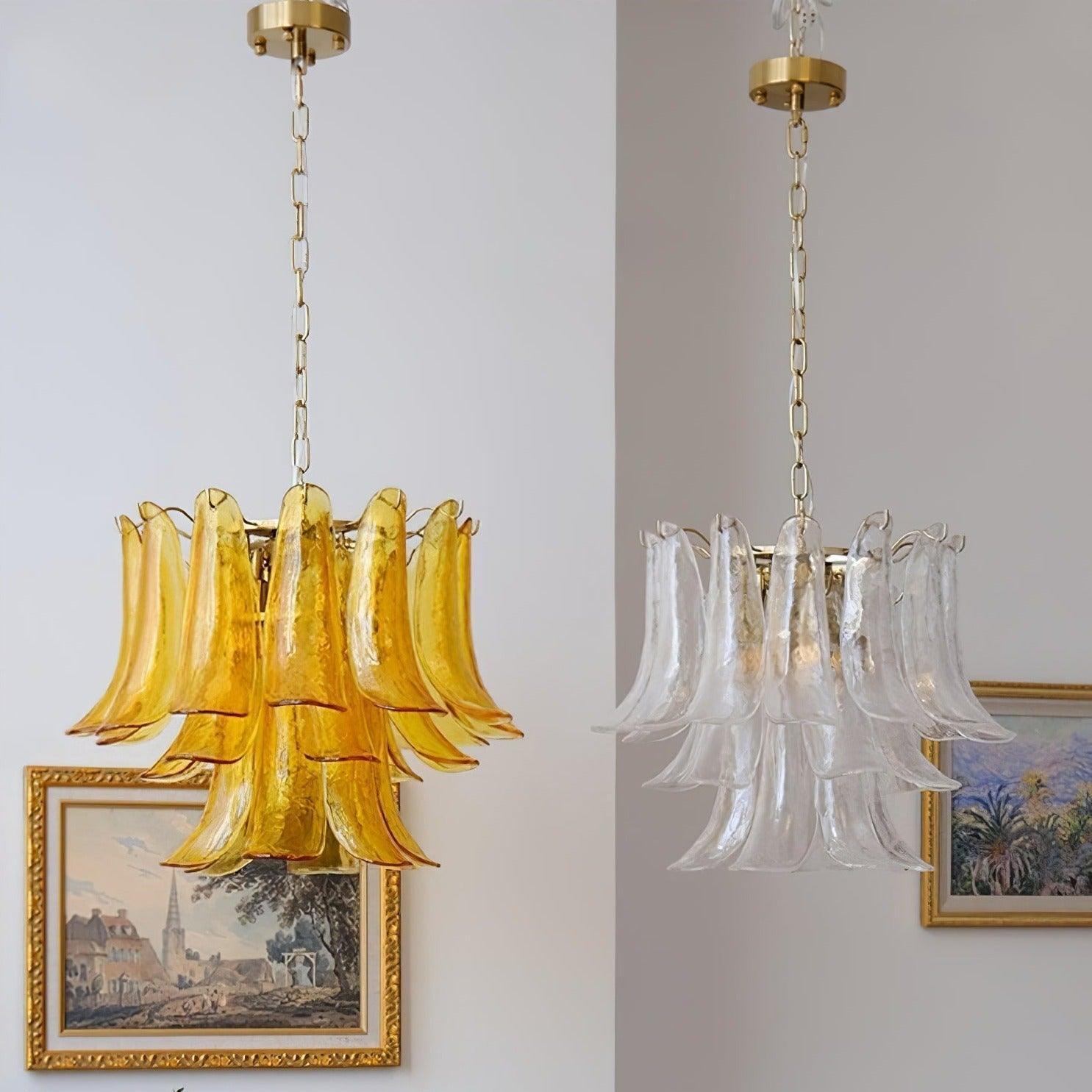 Aurora Chandelier Murano Glass Leaf Golden - Letslighting