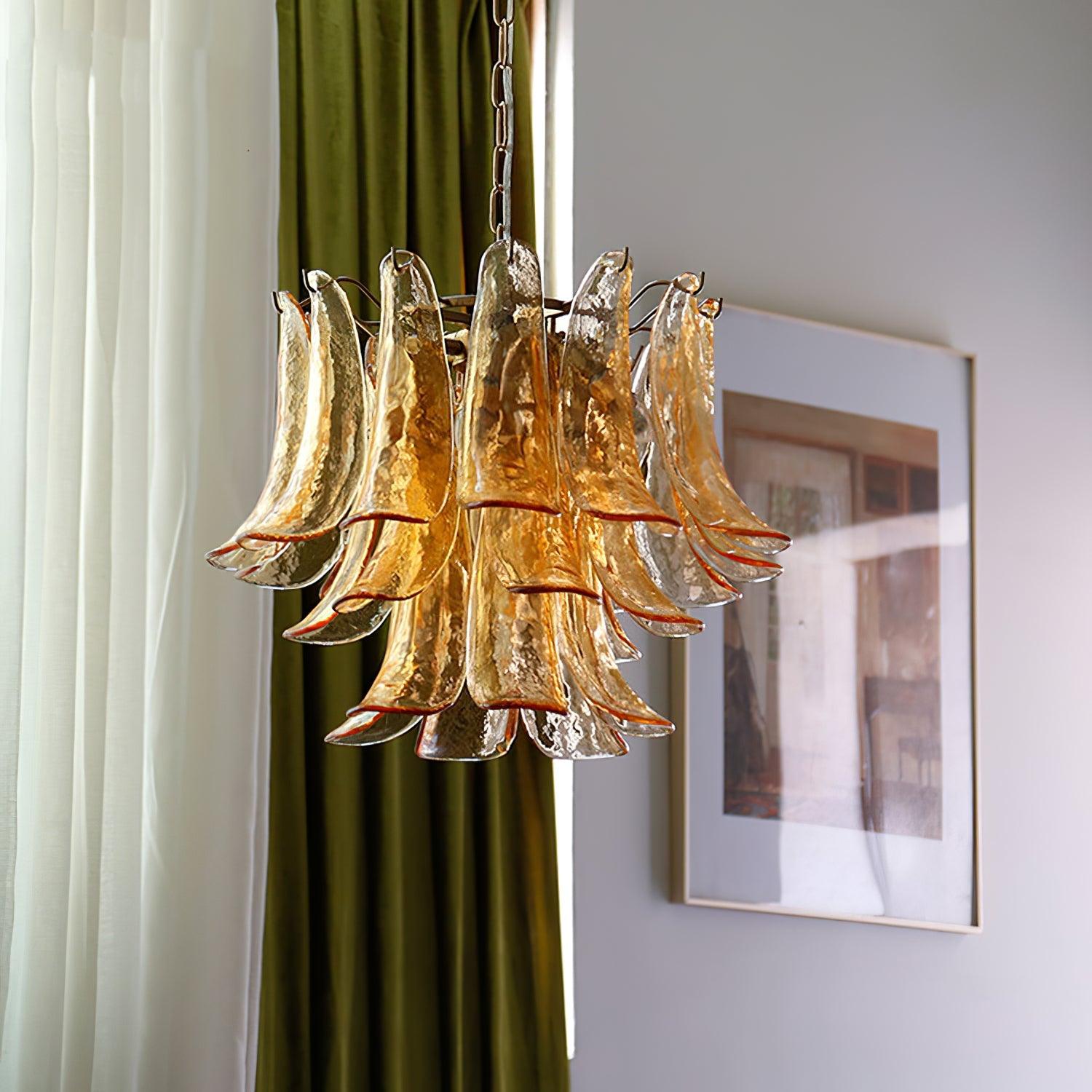 Aurora Chandelier Murano Glass Leaf Golden - Letslighting
