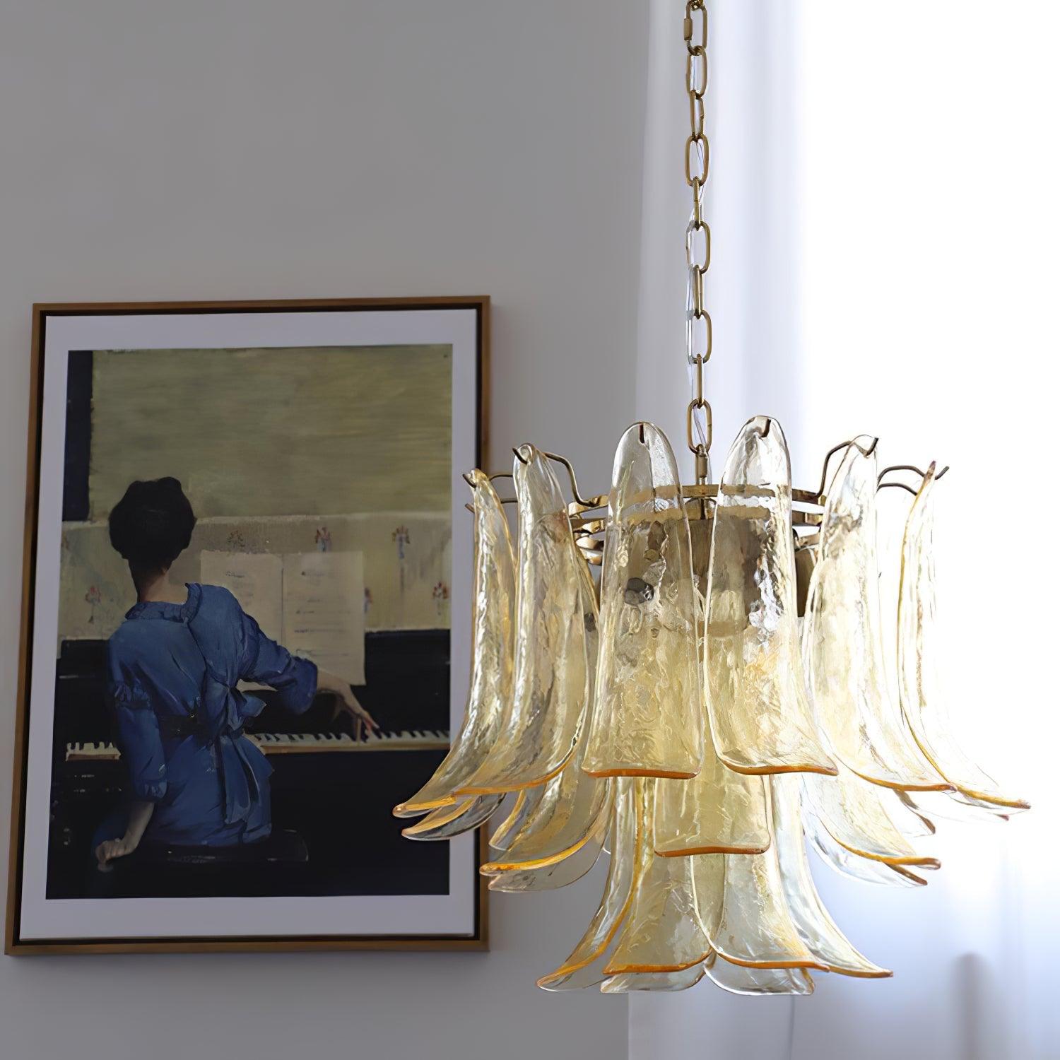 Aurora Chandelier Murano Glass Leaf Golden - Letslighting