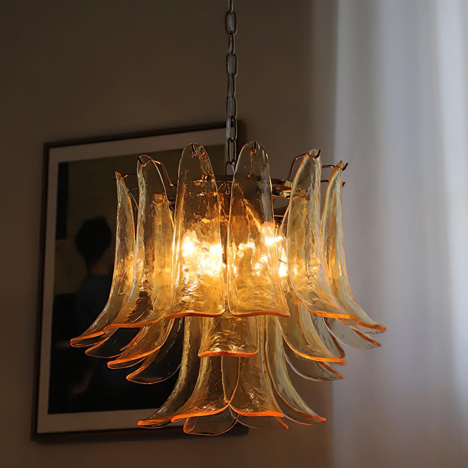 Aurora Chandelier Murano Glass Leaf Golden - Letslighting